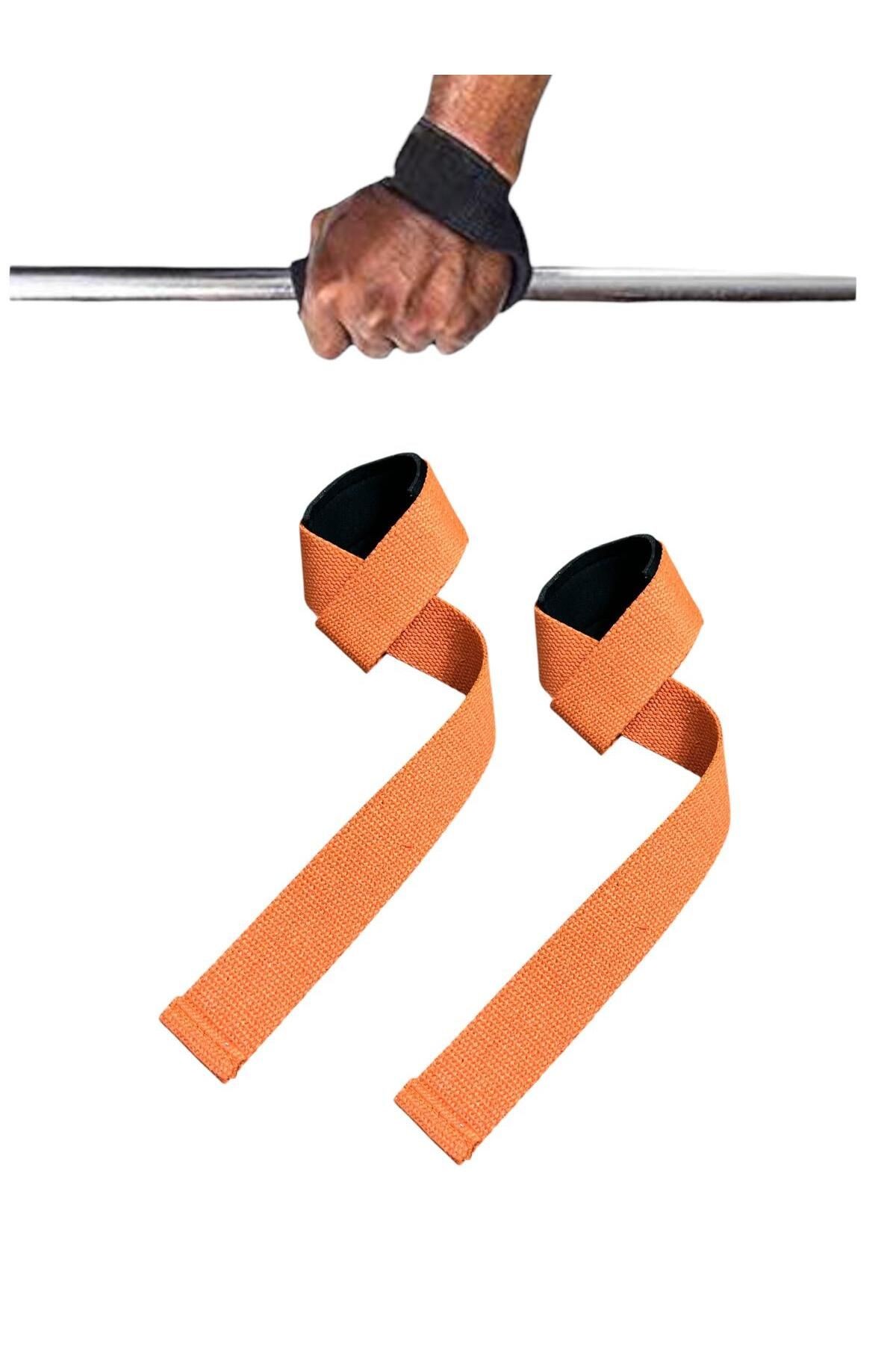 Deadlift Ağırlık Kaldırma Kayışı Strap Fitness Crossfit Ağırlık Kaldırma Kayışı Wrist Strap Baskısız - turuncu