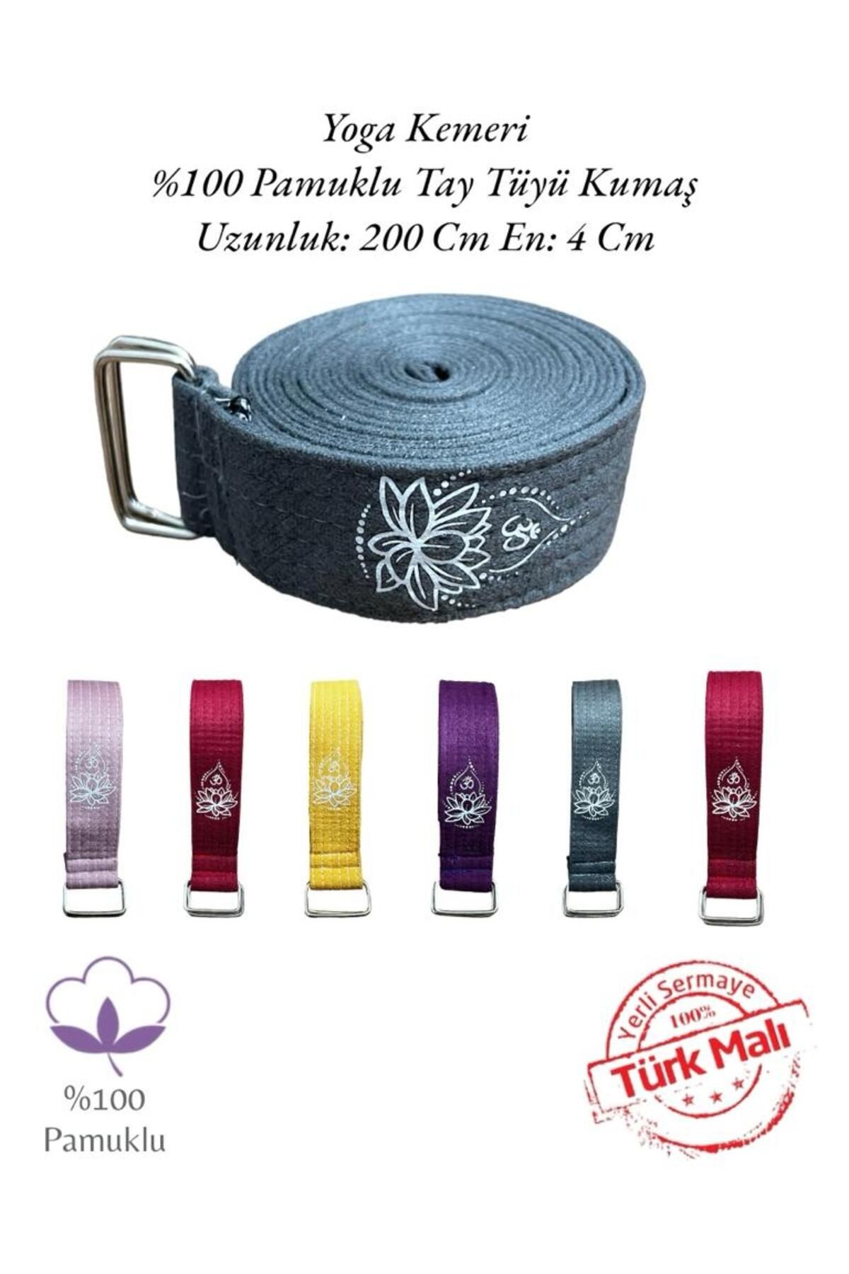 Lotus Çiçeği Baskılı Yoga Kemeri 200 Cm x 4,5 cm %100 Pamuklu - antrasit