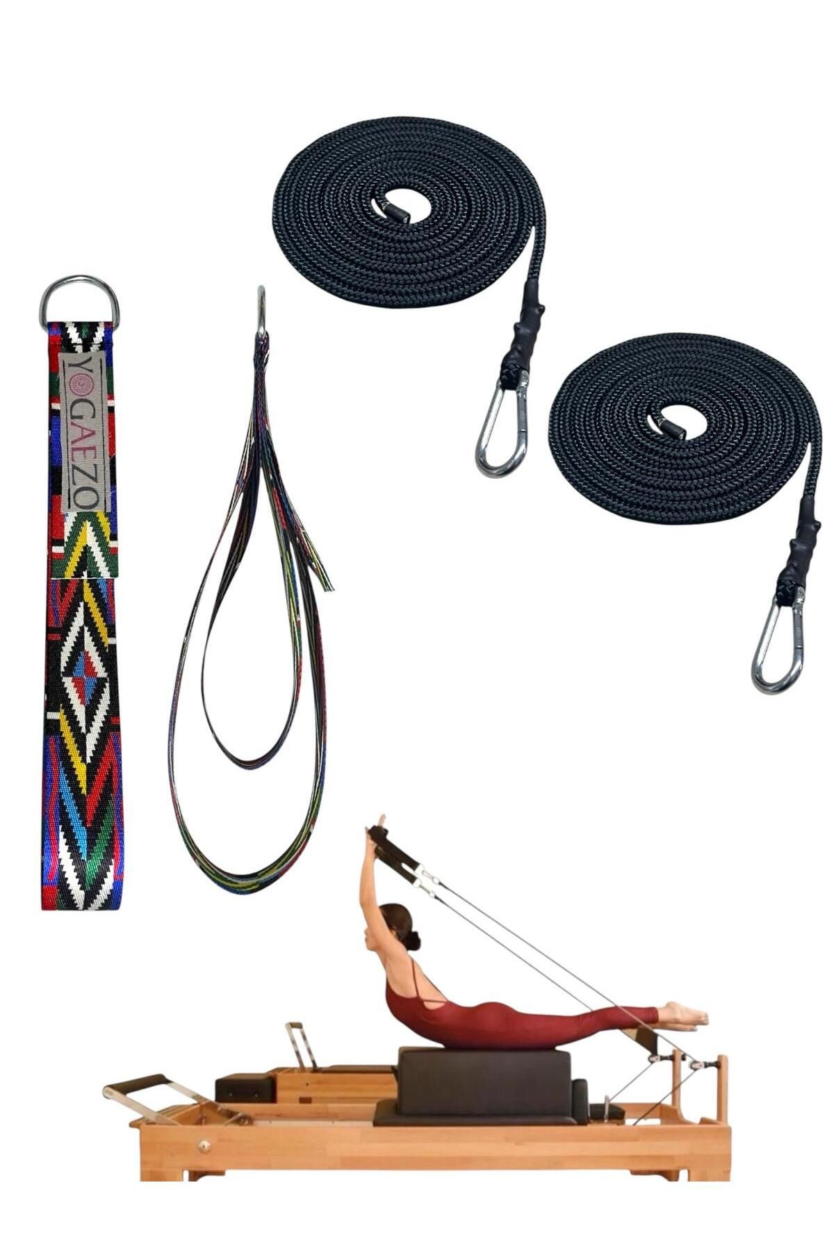 1 Çift Pilates Reformer Halatı + Pilates Reformer Elcik Straps İkili Set Paracord İp Halat - siyah çizgili-siyah