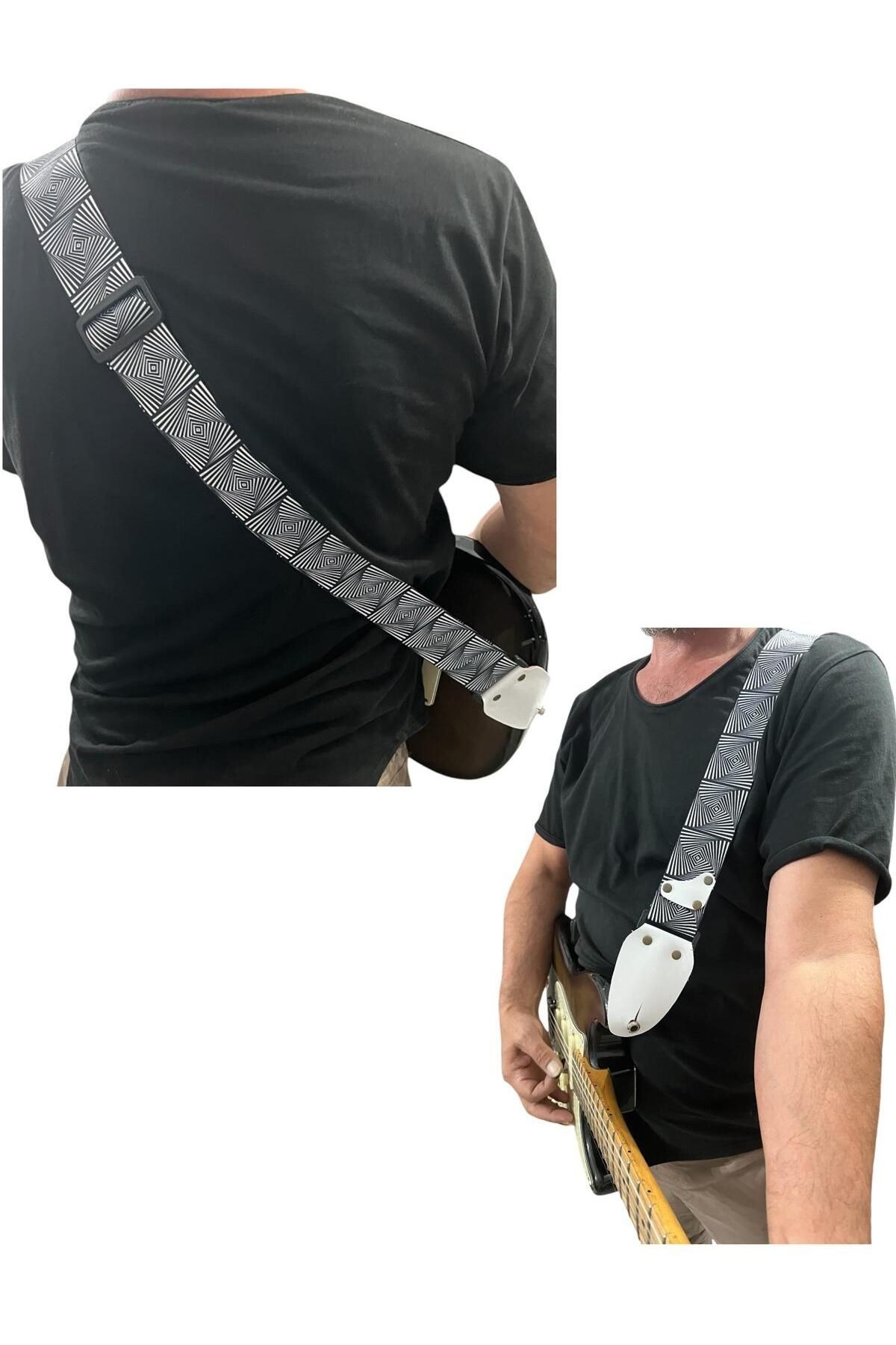 Gitar Askısı, Gitar Omuz Askısı Gitar Kayışı 5 Cm Kalınlık Max: 165 Cm Pena Hediyeli Beyaz Askılıklı