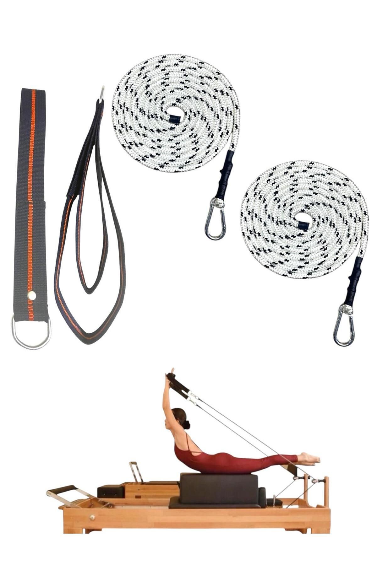 1 Çift Siyah-Beyaz Pilates Reformer Halatı +  1 Çift Pilates Reformer Elcik Straps - İkili Set