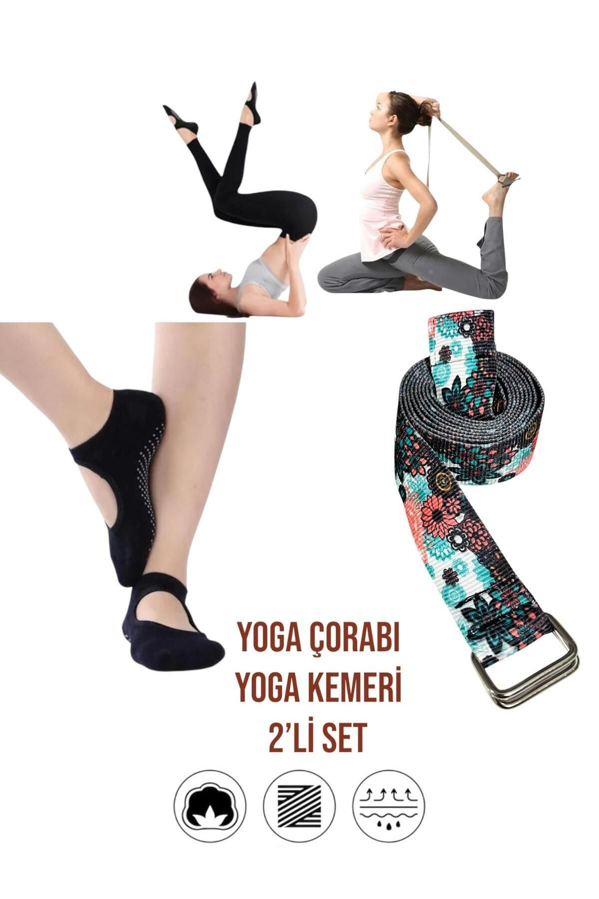 Fitness, Pilates, Yoga Çorabı - Bilek Tutmalı Kaydırmaz Silikon Tabanlı + Çift Katmanlı Yoga Kemeri