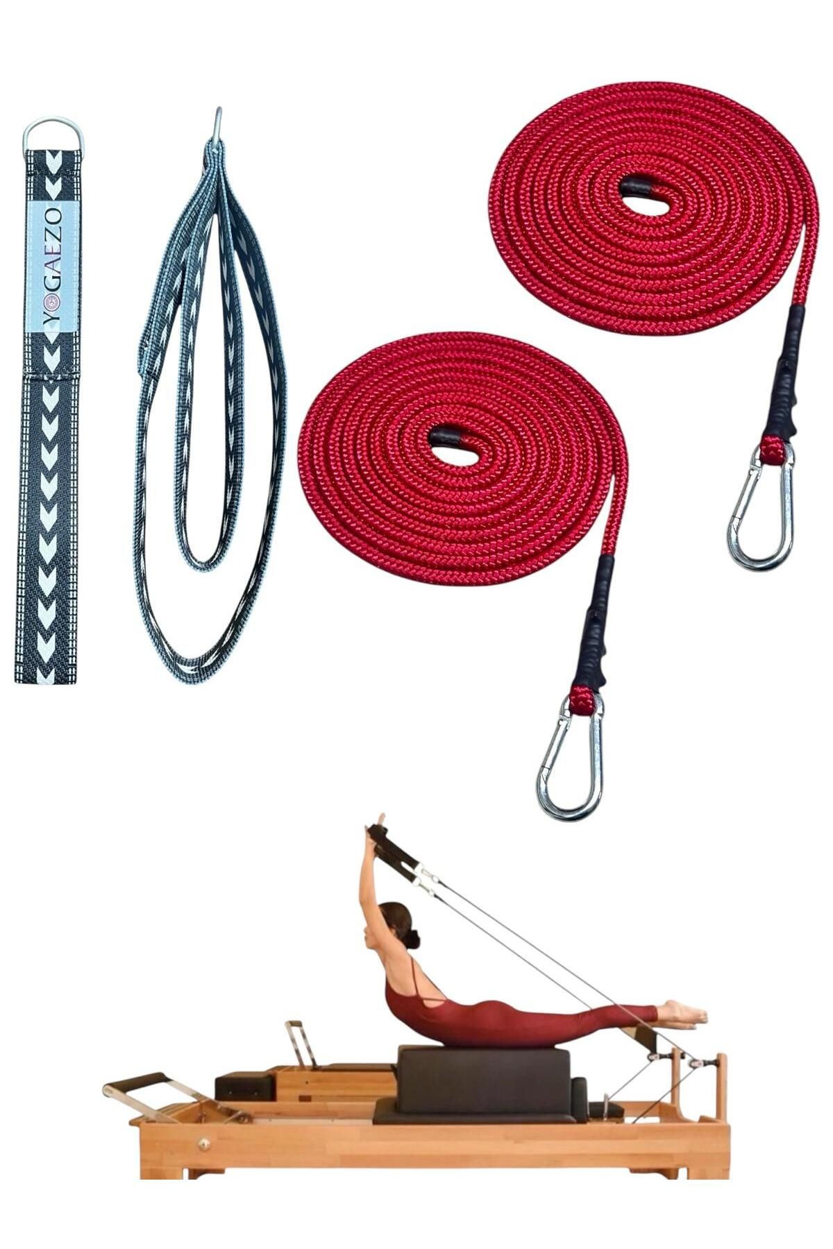 1 Çift Pilates Reformer Halatı + Pilates Reformer Elcik Straps İkili Set Paracord İp Halat - siyah-beyaz-kırmızı