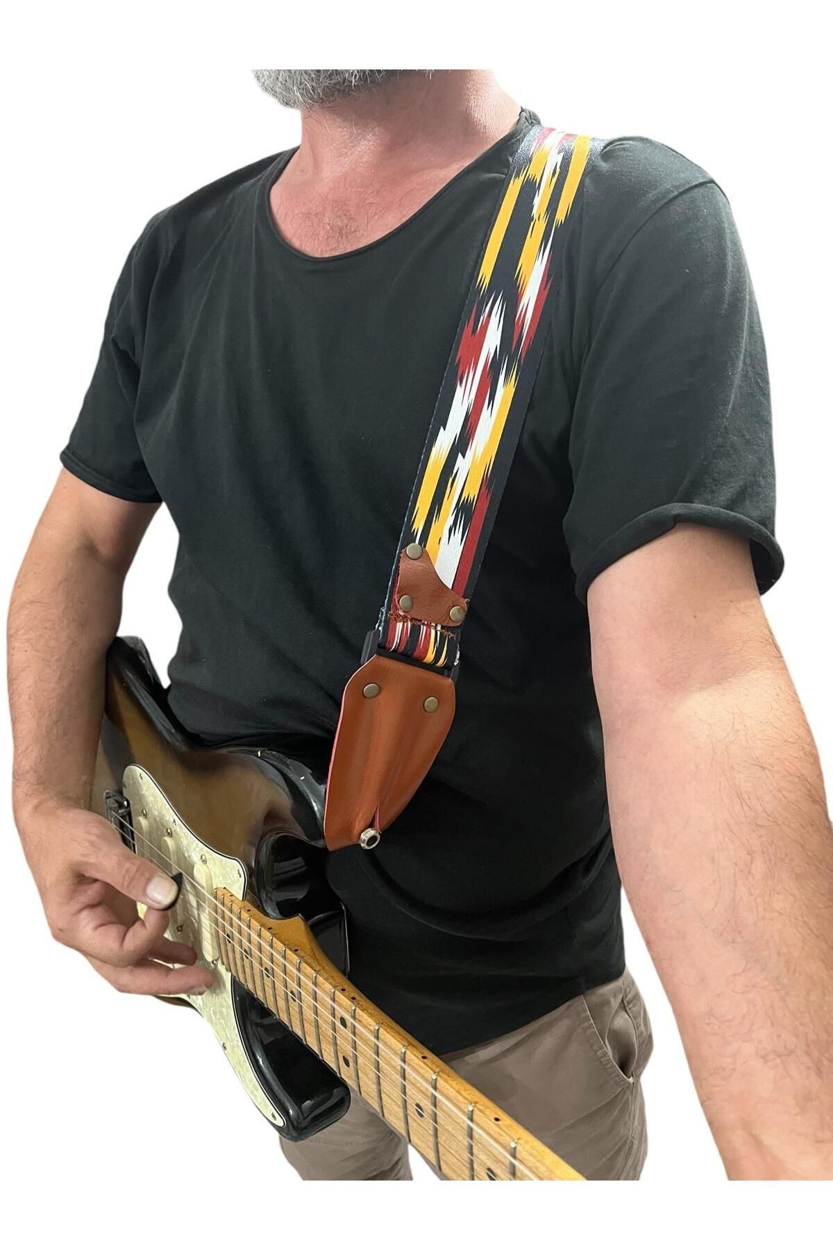 Hakiki Deri Askılıklı Gitar Askısı, Gitar Kayışı 5 Cm Kalınlık Max: 165 Uzunluk Cm Pena Hediyeli