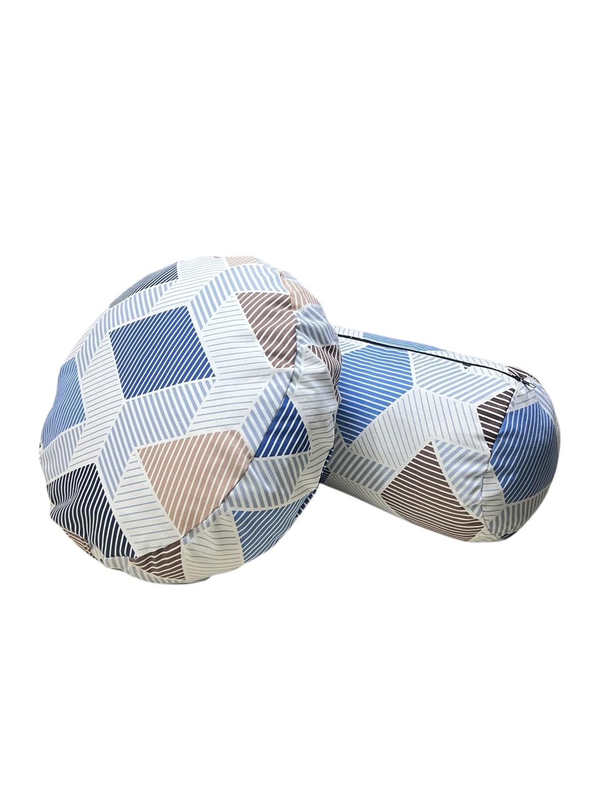 Meditasyon Minderi + Silindir Bolster Minderi Geometrik Desenli İkili Set - mavi