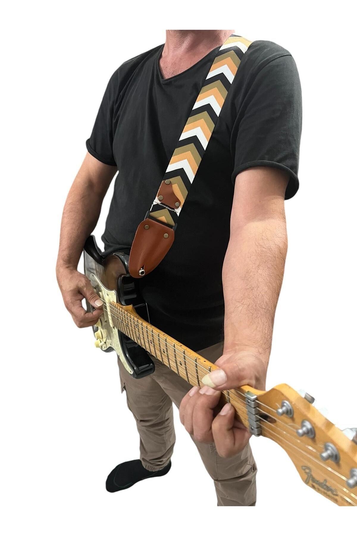 Hakiki Deri Askılıklı Gitar Askısı, Gitar Kayışı 5 Cm Kalınlık Max: 165 Uzunluk Cm Pena Hediyeli