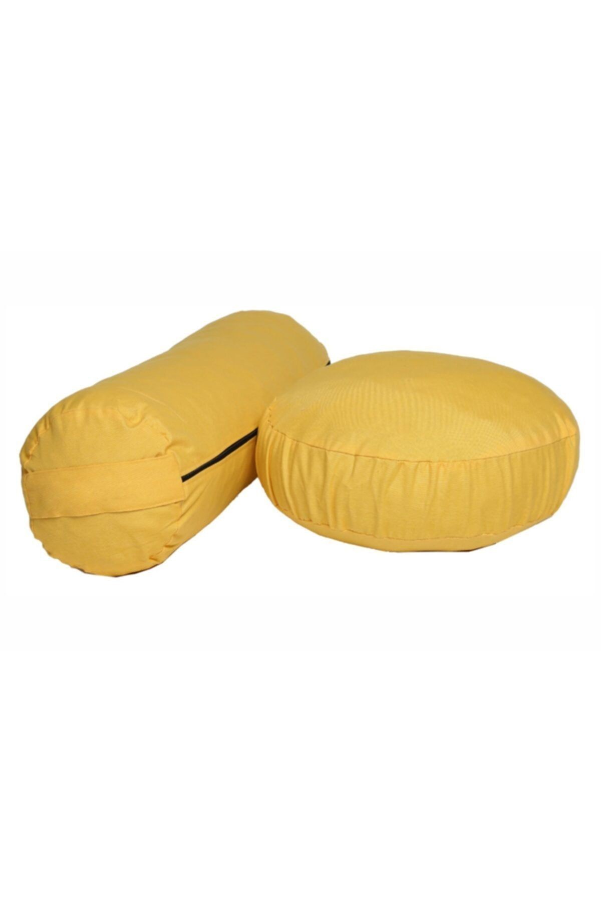 Organik Kabuk Dolgulu Meditasyon Minderi + Bolster Minderi Ikili Set - sarı