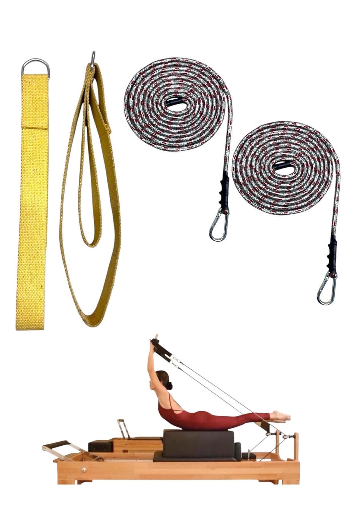 1 Çift Pilates Reformer Halatı + Siyah Pilates Reformer Elcik Straps İkili Set Paracort İp Halat