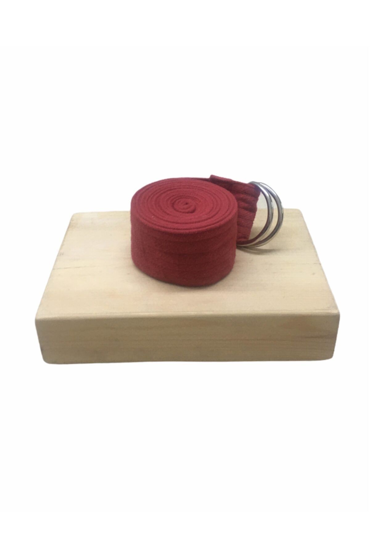 Kırmızı Pamuklu Yoga Kemeri & Ahşap Yoga Blok - İkili Set