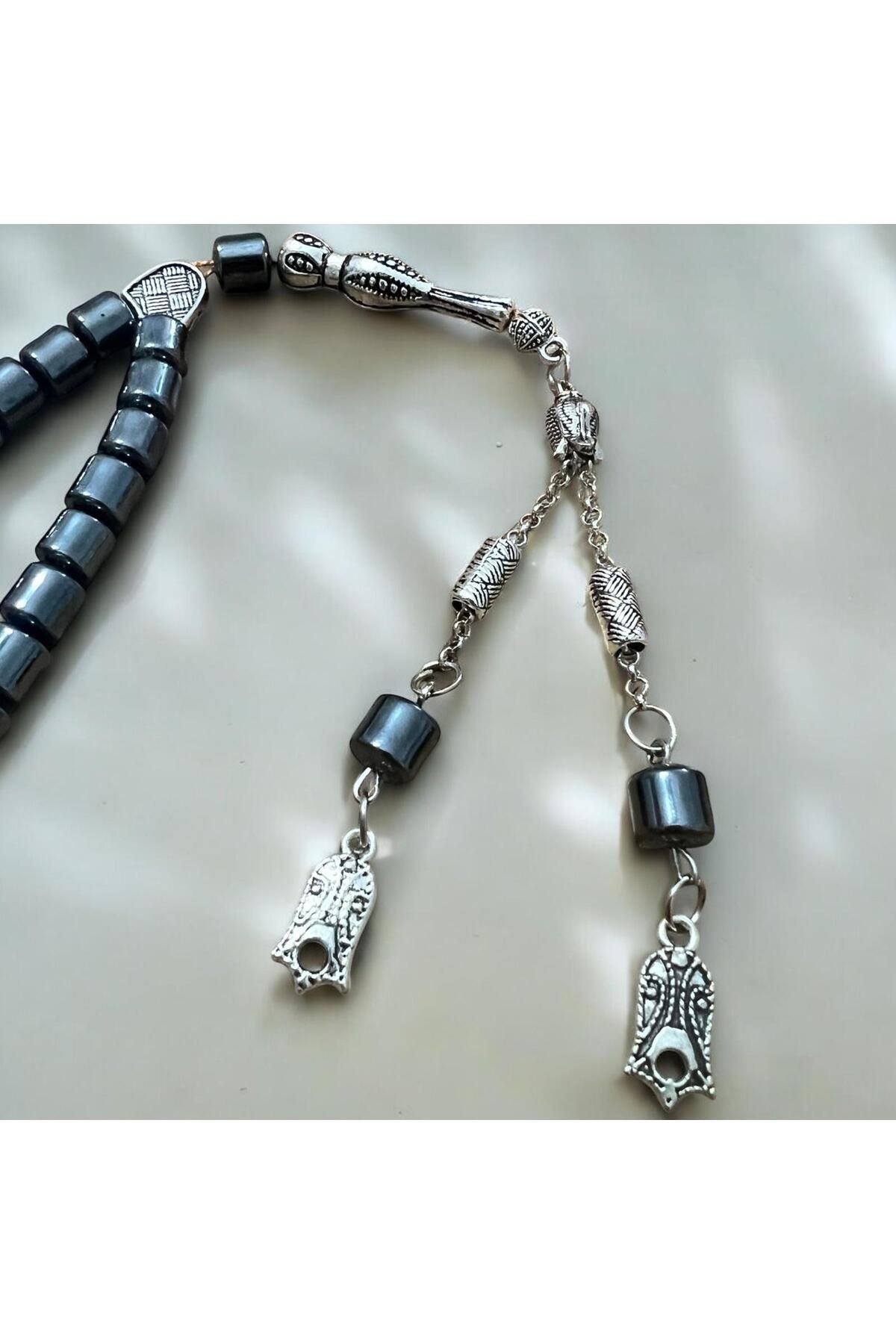 Hematit Taşı Tesbih, Ahşap Kutulu Doğal Taş Hematit Tesbih, 33'lük Hematit Küre Kesim Tesbih 6x4 MM