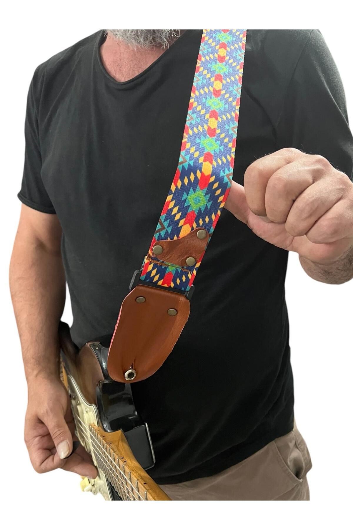 Hakiki Deri Askılıklı Gitar Askısı, Gitar Kayışı 5 Cm Kalınlık Max: 165 Uzunluk Cm Pena Hediyeli