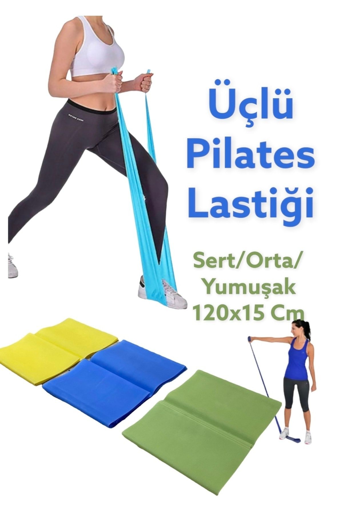 3'lü Pilates Bandı / 3'lü Pilates Lastiği / 3'lü Egzersiz Seti / 3'lü Egzersiz Bandı 120x15 Cm