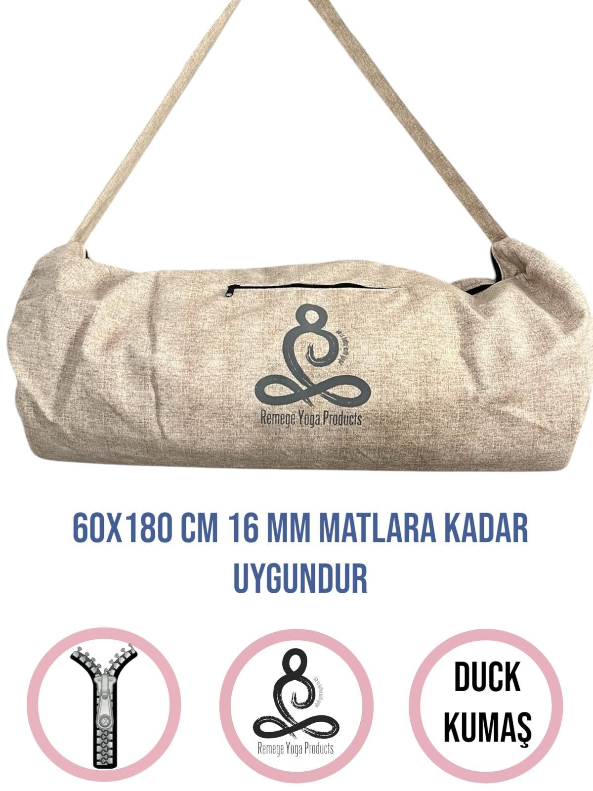 Mat Taşıma Çantası, Yoga Fitness Silindir Antrenman Çantası + 2 Adet Mat Toplama Lastiği - vizon