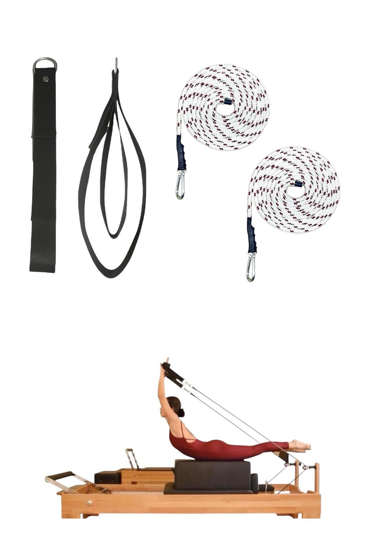 1 Çift Kırmızı-Beyaz Pilates Reformer Halatı +  1 Çift Pilates Reformer Elcik Straps - İkili Set