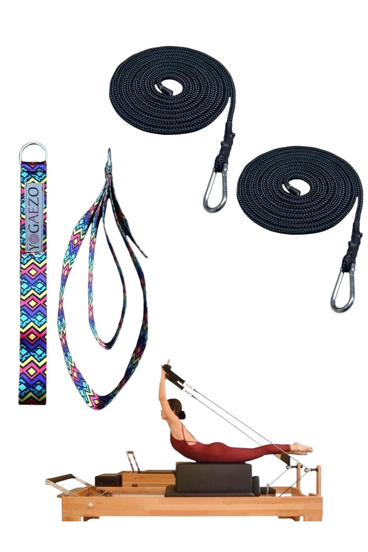1 Çift Pilates Reformer Halatı + Pilates Reformer Elcik Straps İkili Set Paracord İp Halat - yeşil dalgalı-siyah