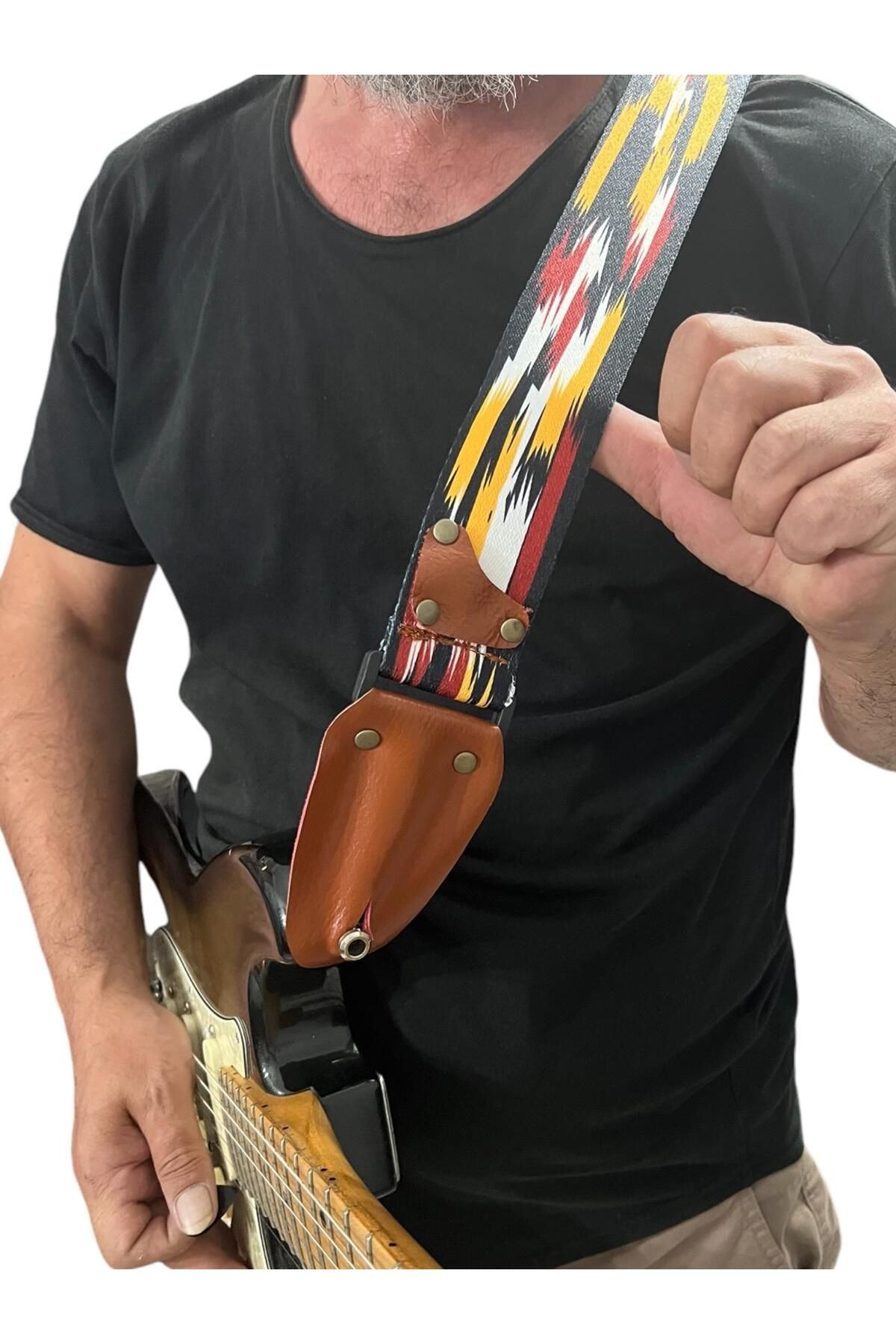 Hakiki Deri Askılıklı Gitar Askısı, Gitar Kayışı 5 Cm Kalınlık Max: 165 Uzunluk Cm Pena Hediyeli