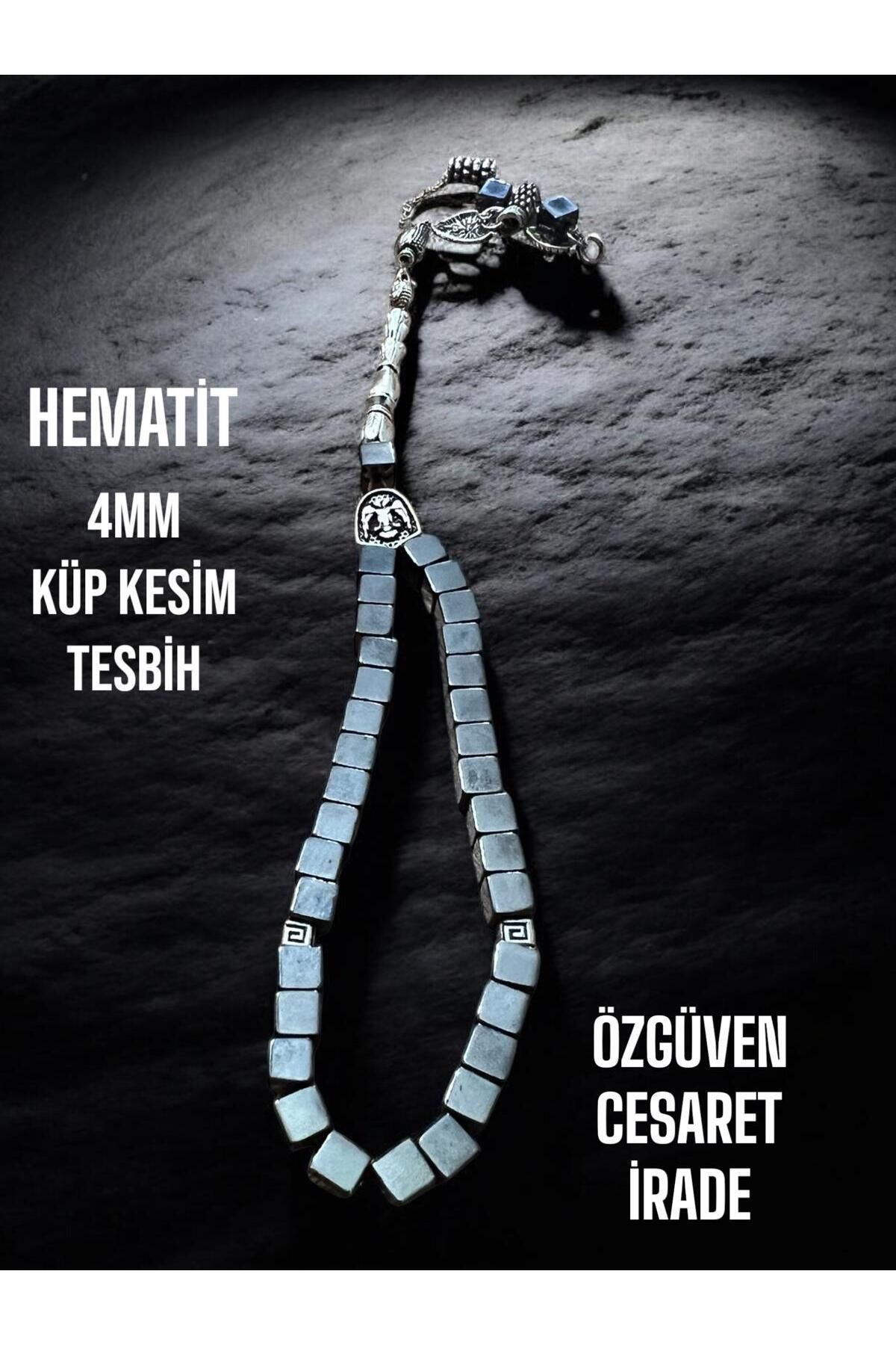 Hematit Taşı Tesbih, Ahşap Kutulu Doğal Taş Hematit Tesbih, 33'lük Hematit Küp Tesbih 4MM