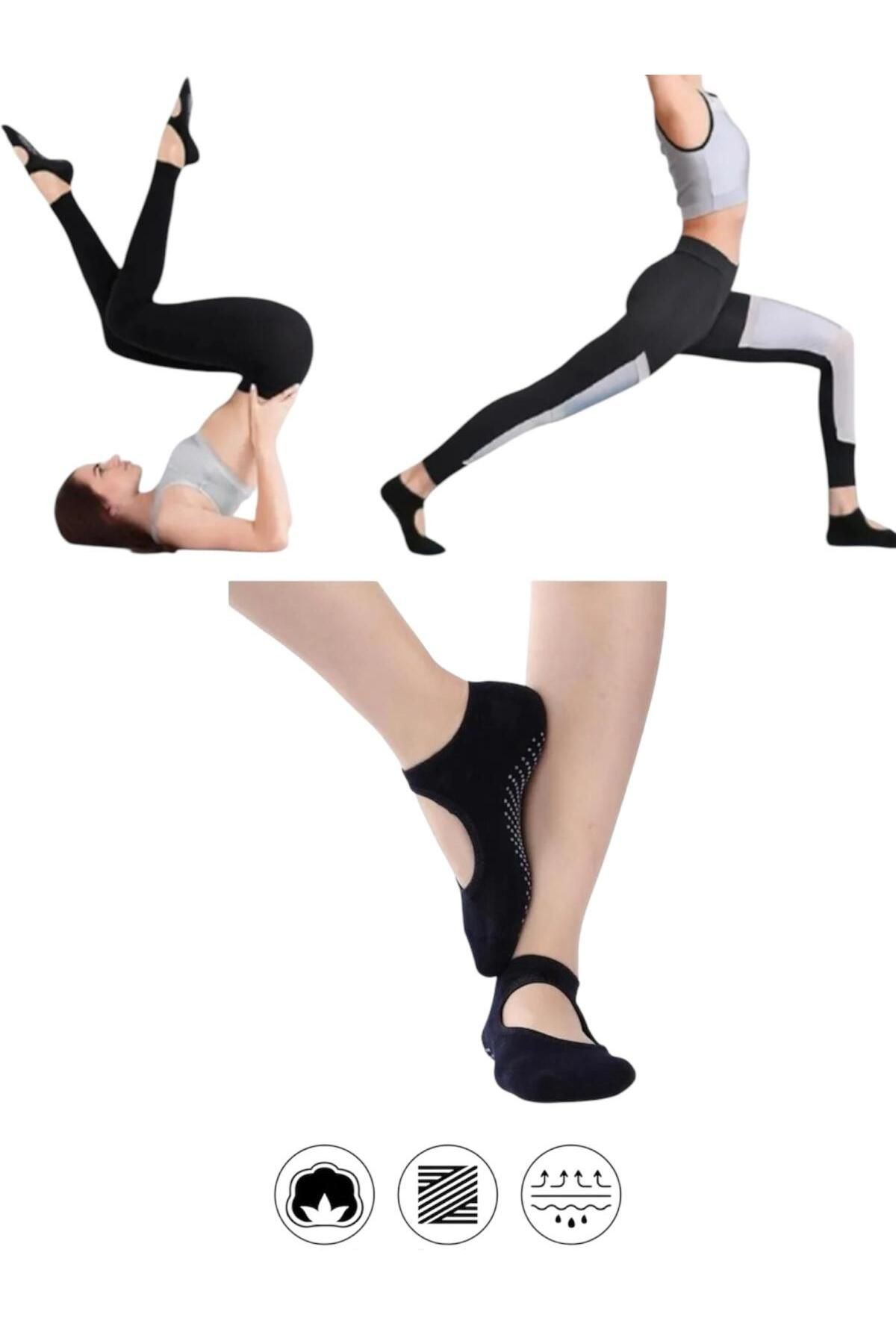 Fitness, Pilates, Yoga Çorabı - Bilek Tutmalı Kaydırmaz Silikon Tabanlı + Çift Katmanlı Yoga Kemeri