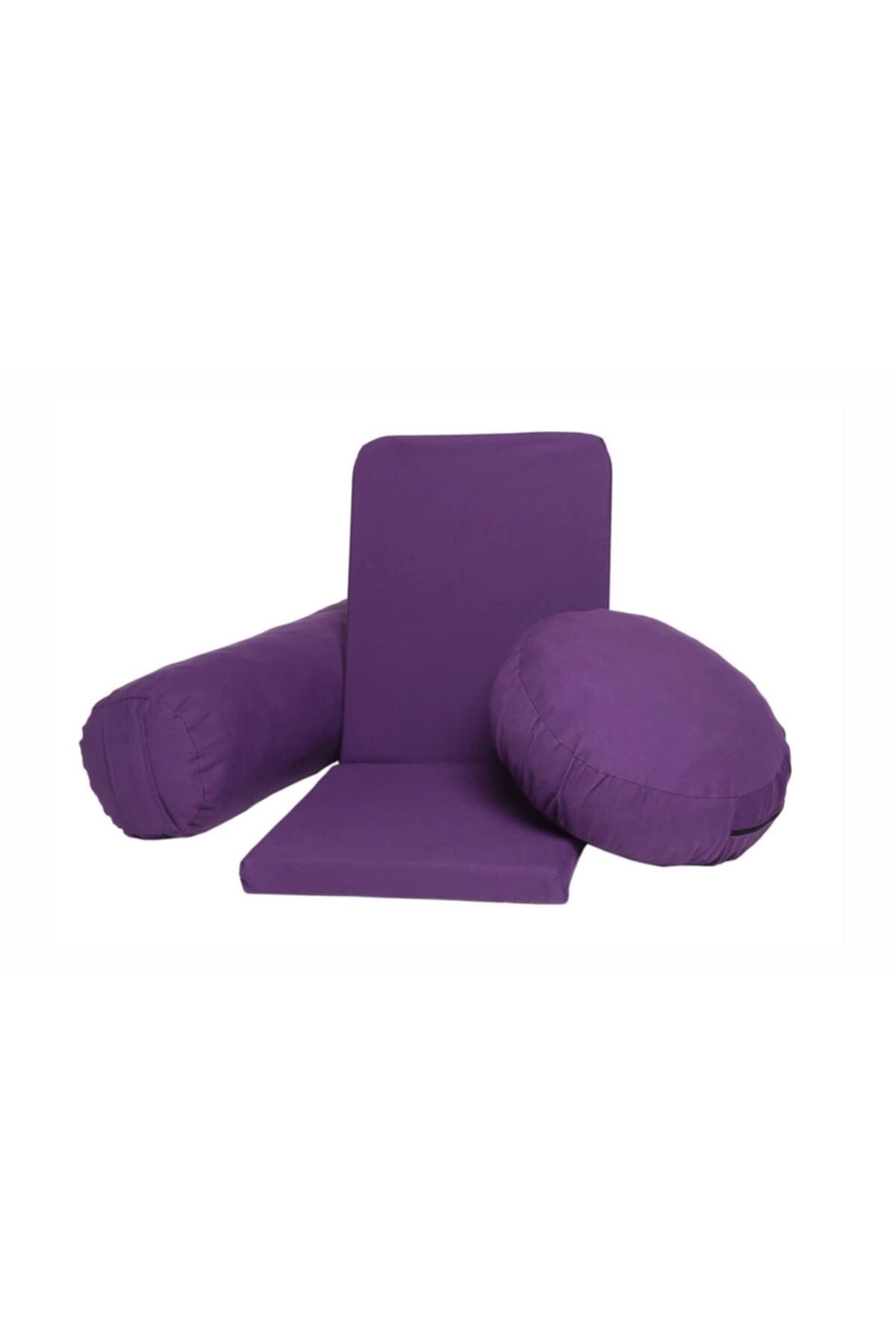 Meditasyon Minderi Meditasyon Sandalyesi Bolster Minderi Üçlü Set - mor