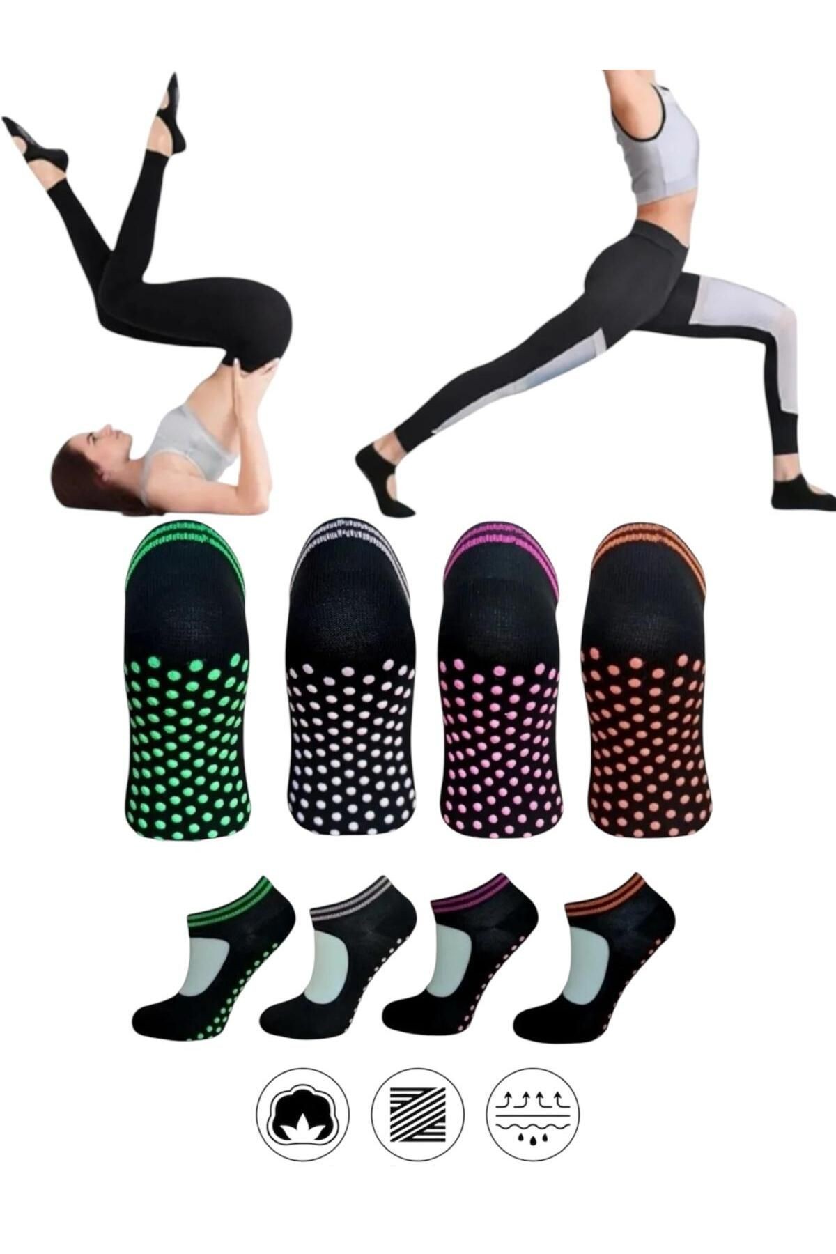 Fitness, Pilates, Yoga Çorabı - Bilek Tutmalı Kaydırmaz Silikon Tabanlı 4 Adet Yoga Çorabı