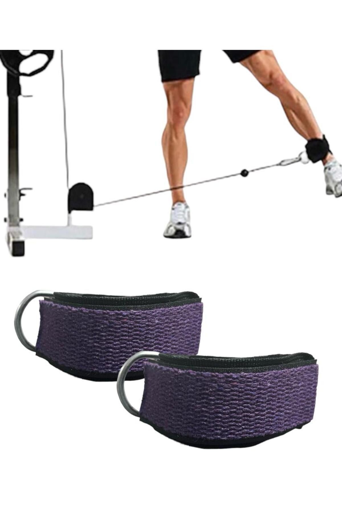 Ayak Bilek Kayışı  Fitness Ağırlık Çekiş Aparatı Direnç Egzersiz Lastiği Ayak Çekme Aparatı 2adet - mor-2