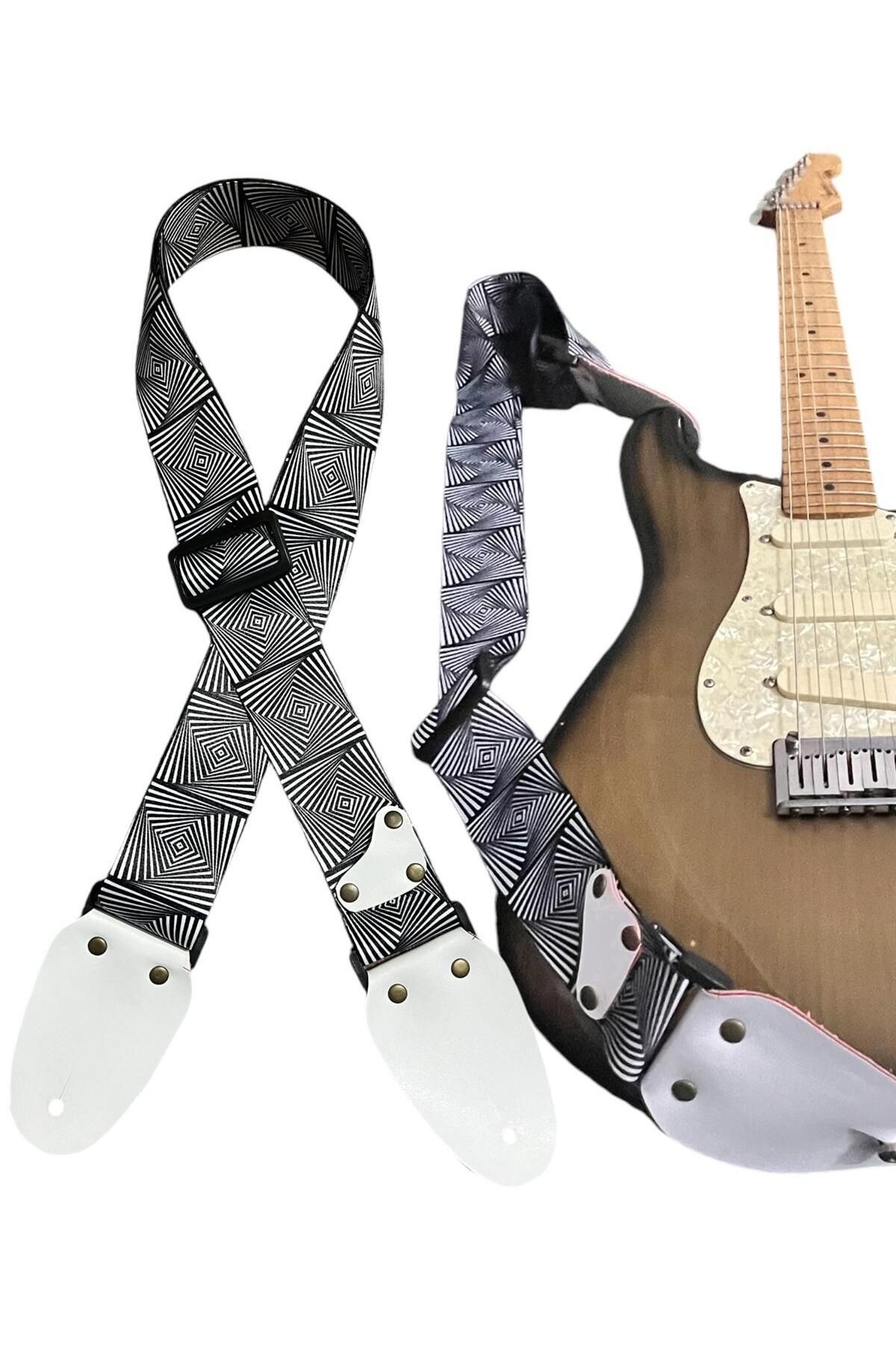 Gitar Askısı, Gitar Omuz Askısı Gitar Kayışı 5 Cm Kalınlık Max: 165 Cm Pena Hediyeli Beyaz Askılıklı