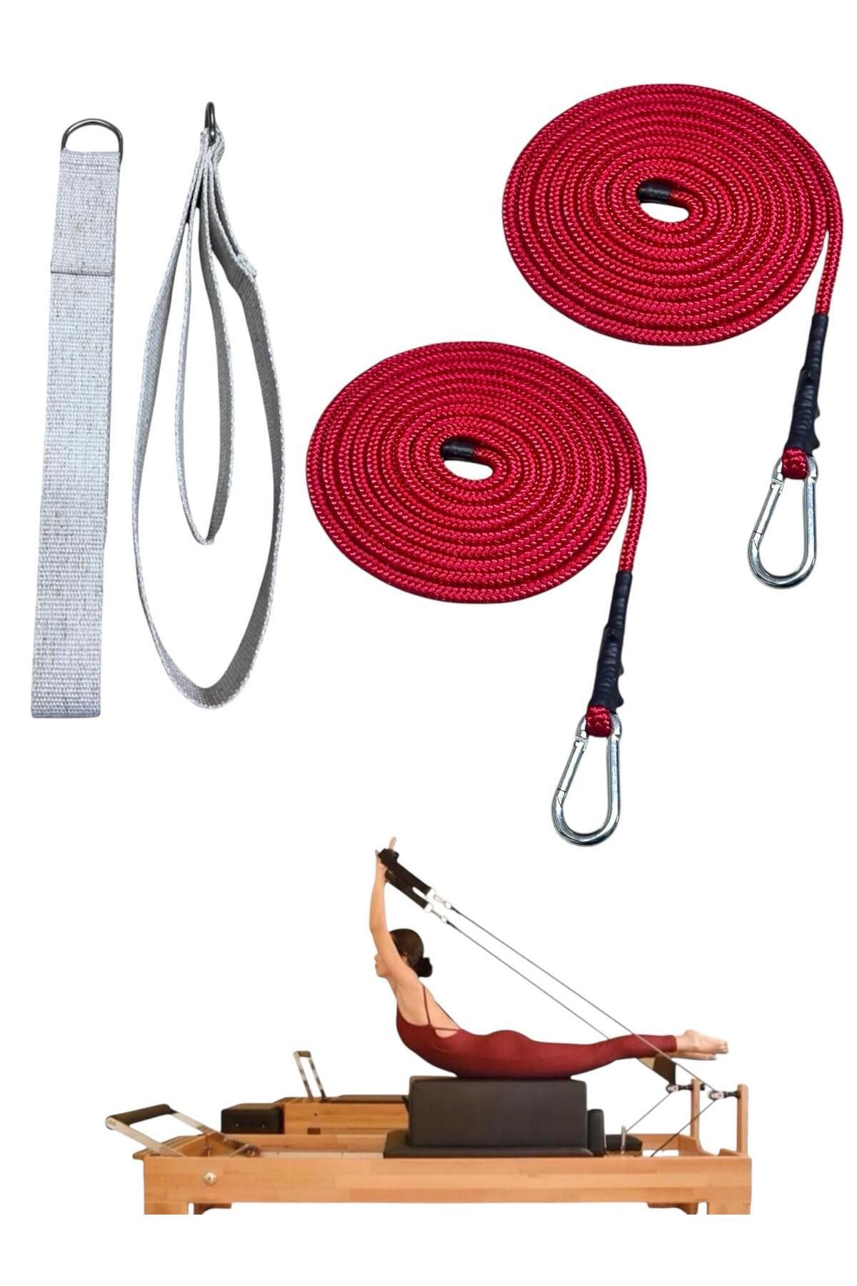 1 Çift Pilates Reformer Halatı + Siyah Pilates Reformer Elcik Straps İkili Set Paracort İp Halat