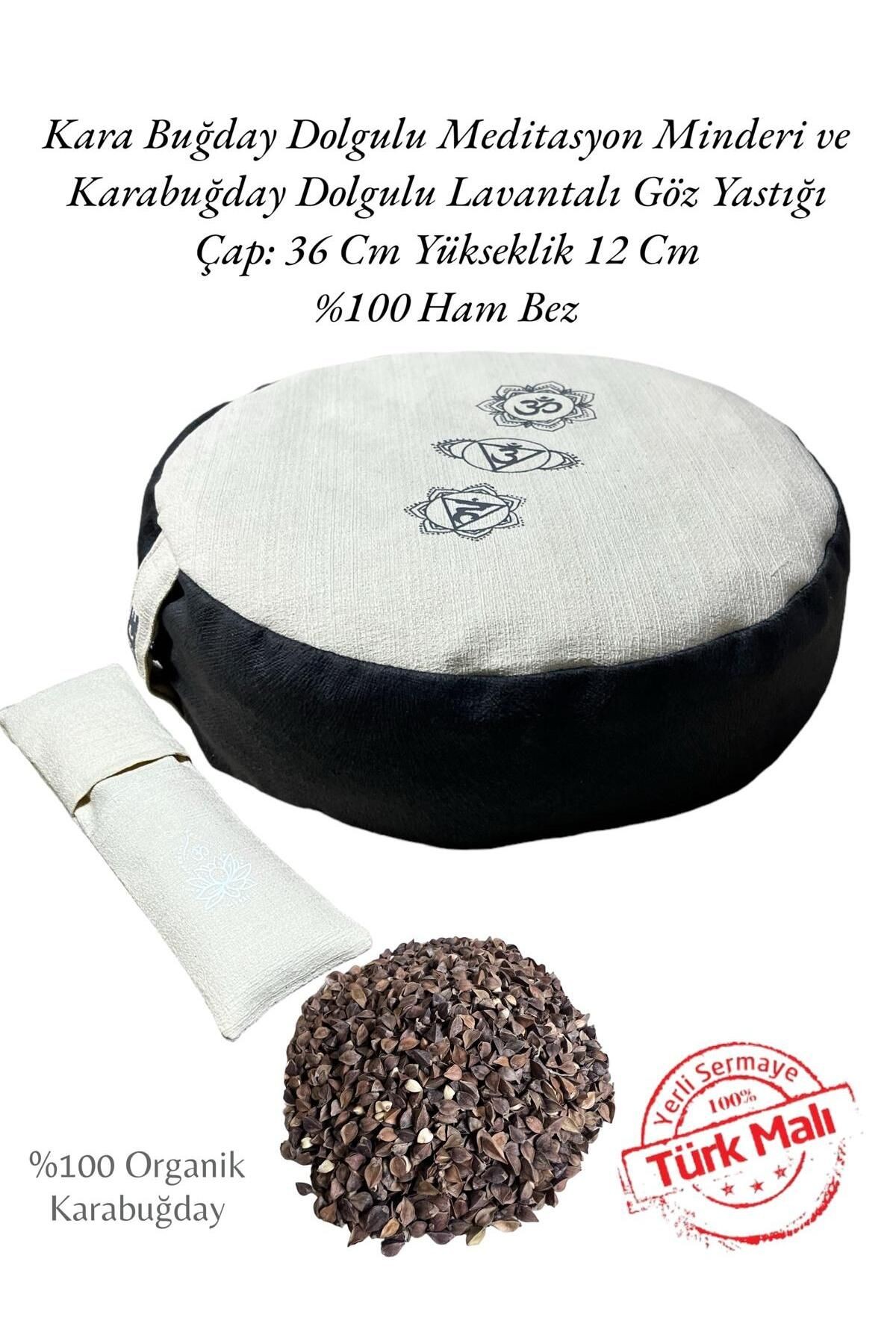 Doğal Ham Bez Karabuğday Dolgulu Zafu Meditasyon Minderi & Ham Bez Lavantalı Karabuğday Göz Yastığı