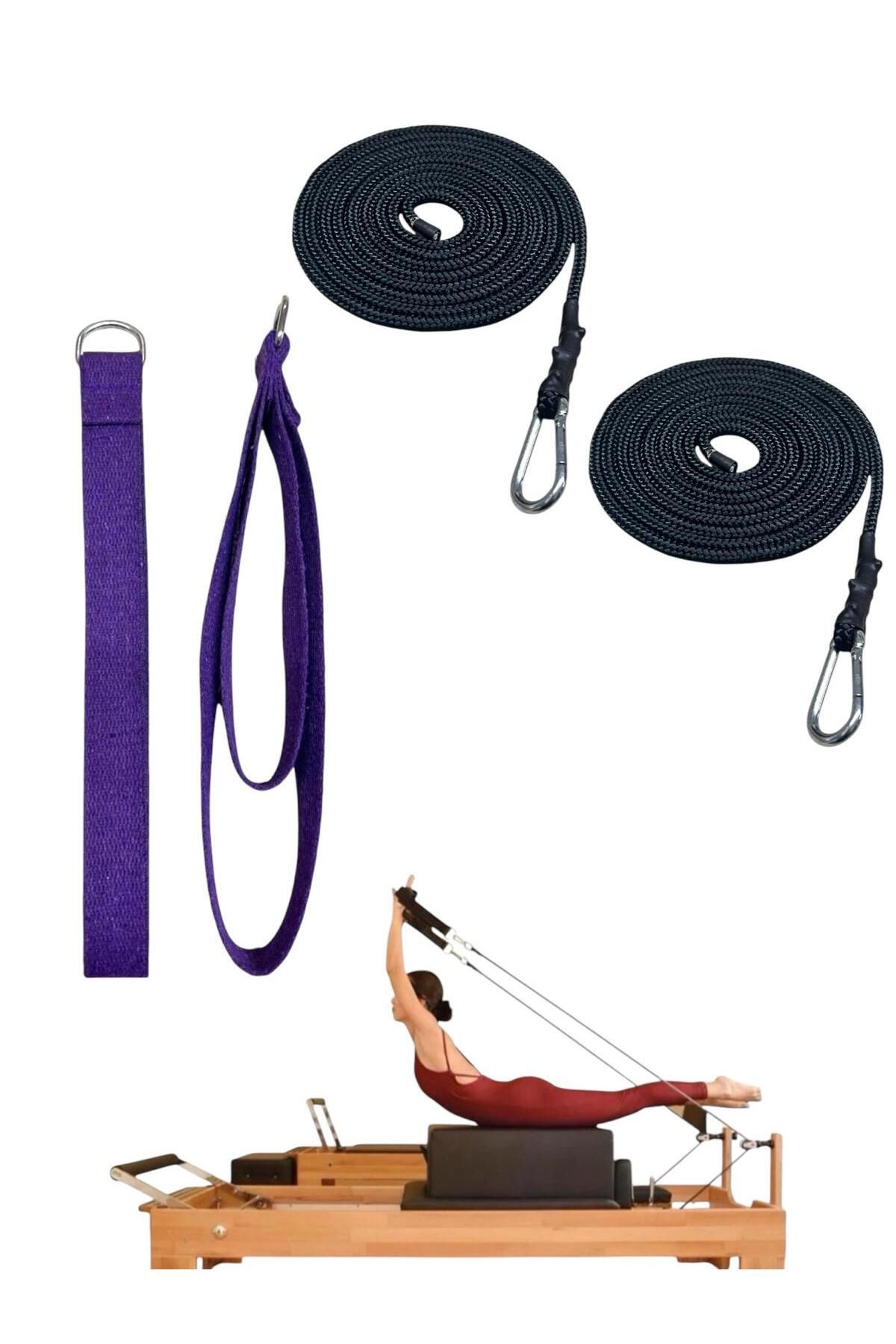 1 Çift Pilates Reformer Halatı + Siyah Pilates Reformer Elcik Straps İkili Set Paracort İp Halat - mor-siyah