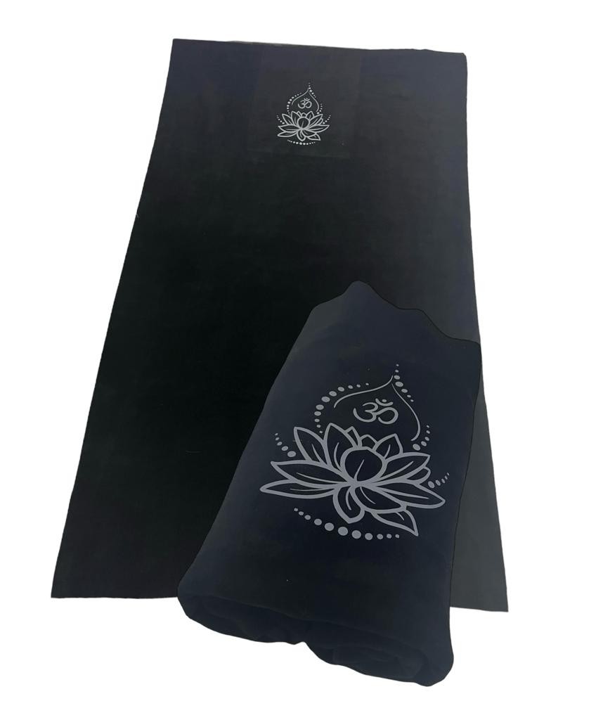 Lotus Çiçeği Baskılı Polar Yoga Battaniyesi  - siyah
