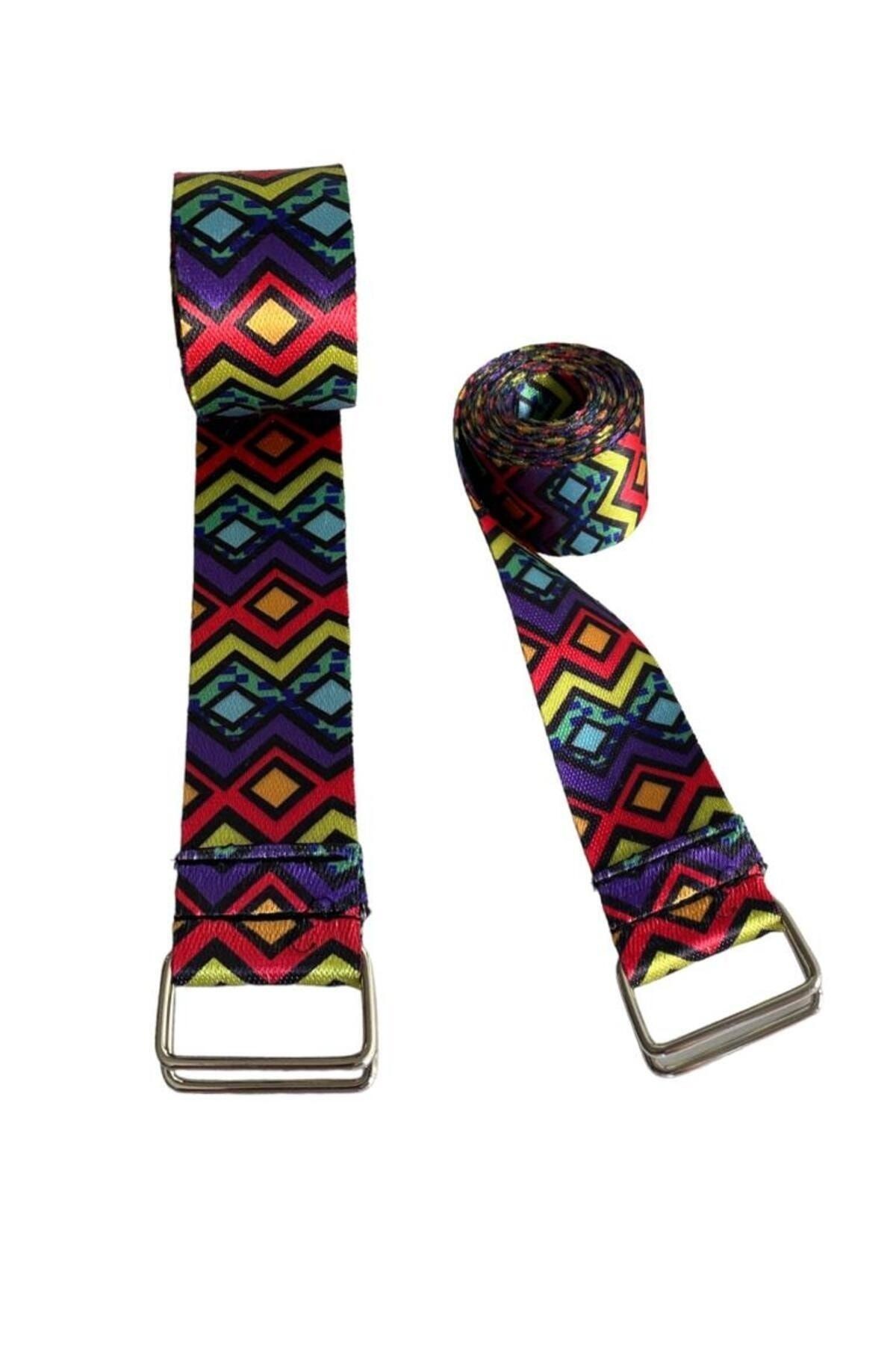 Yoga Kemeri - Desenli Metal Bağlantılı 200 Cm Yoga Kemeri - Yoga Kayışı