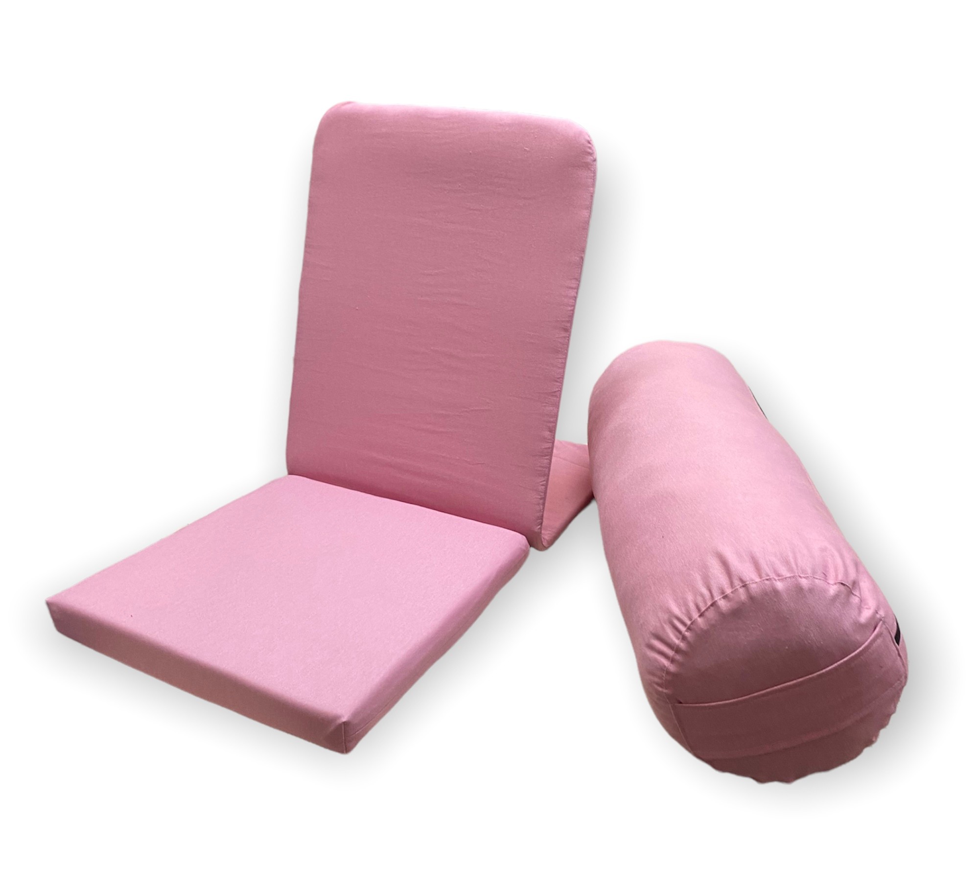 Meditasyon Sandalyesi (Backjack) + Silindir Yoga Bolster Minderi İkili Set / Duck Kumaş - pembe