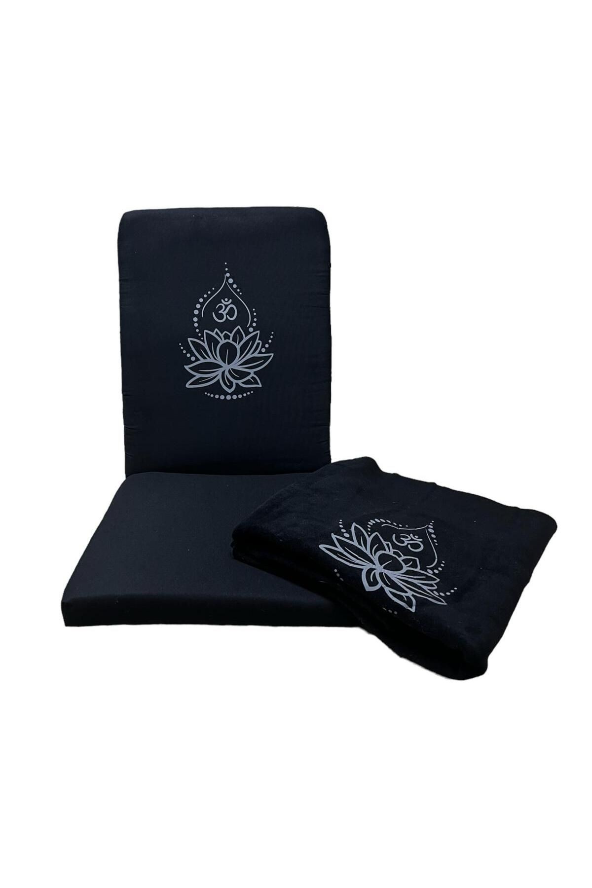 Lotus Çiçeği Baskılı Backjack Meditasyon Sandalyesi & Yoga Battaniyesi İkili Set