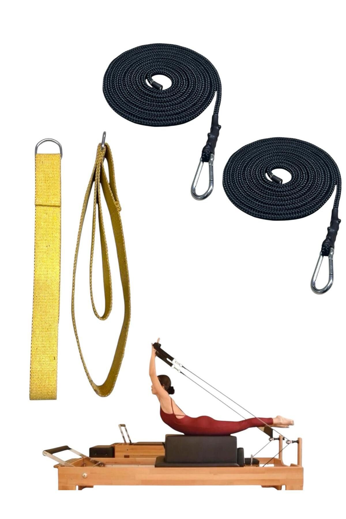 1 Çift Pilates Reformer Halatı + Siyah Pilates Reformer Elcik Straps İkili Set Paracort İp Halat - sarı-siyah