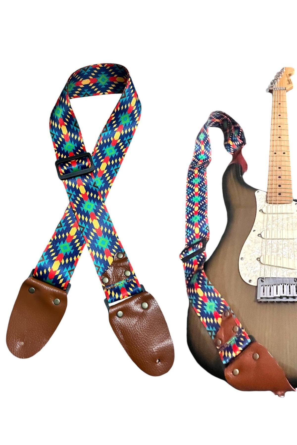 Hakiki Deri Askılıklı Gitar Askısı, Gitar Kayışı 5 Cm Kalınlık Max: 165 Uzunluk Cm Pena Hediyeli