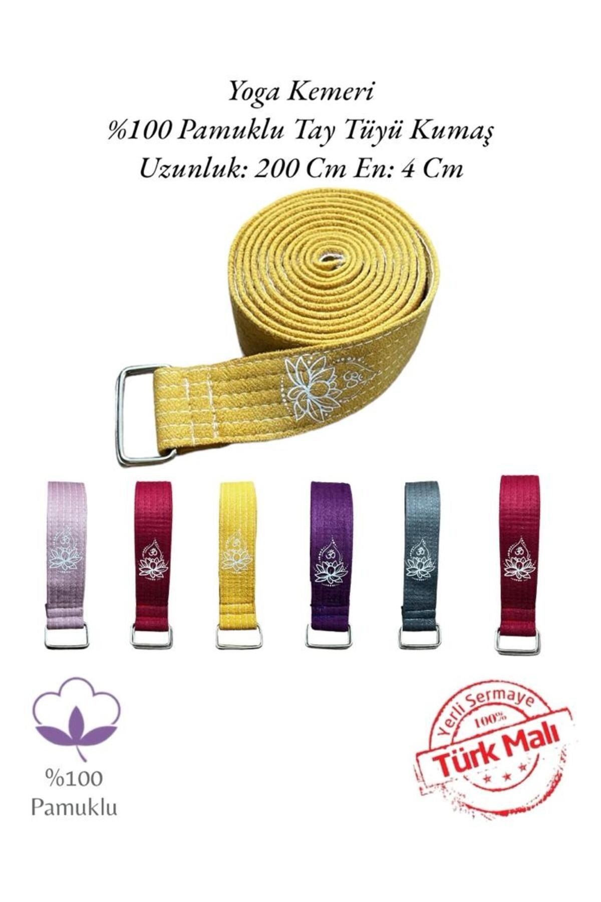 Lotus Çiçeği Baskılı Yoga Kemeri 200 Cm x 4,5 cm %100 Pamuklu - sarı
