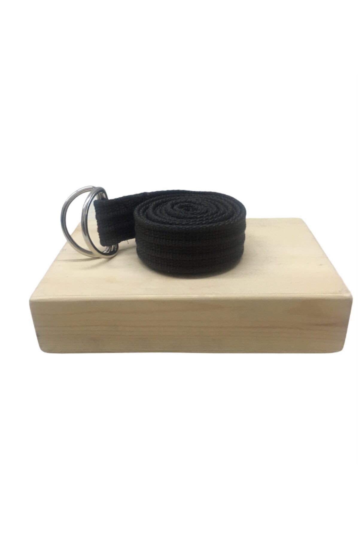 Doğal Yoga Kemeri - Ham Keten Örgü Doğal Yoga Kemeri & Ahşap Yoga Blok - Ikili Set