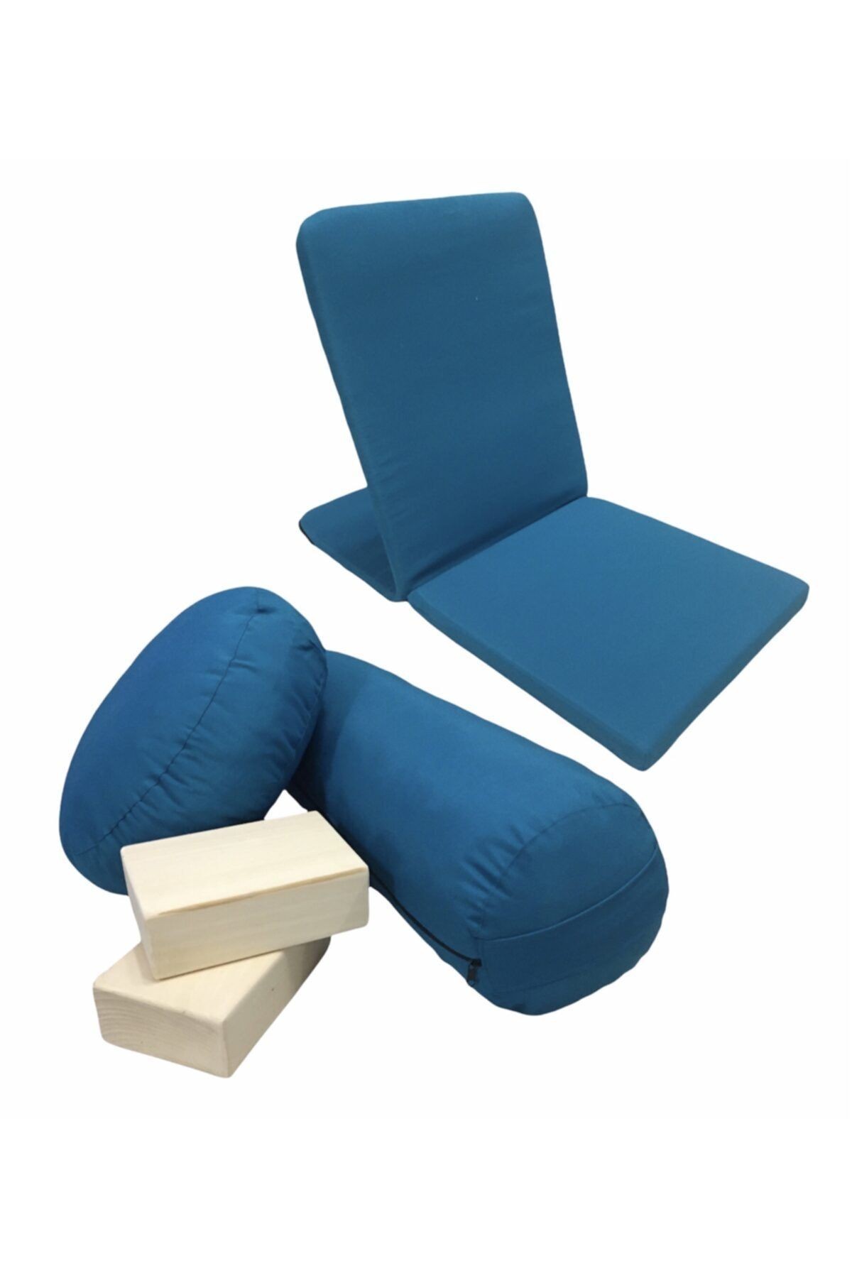 Meditasyon Sandalyesi & Bolster Minderi & Meditasyon Minderi & 2 Adet Ahşap Yoga Blok