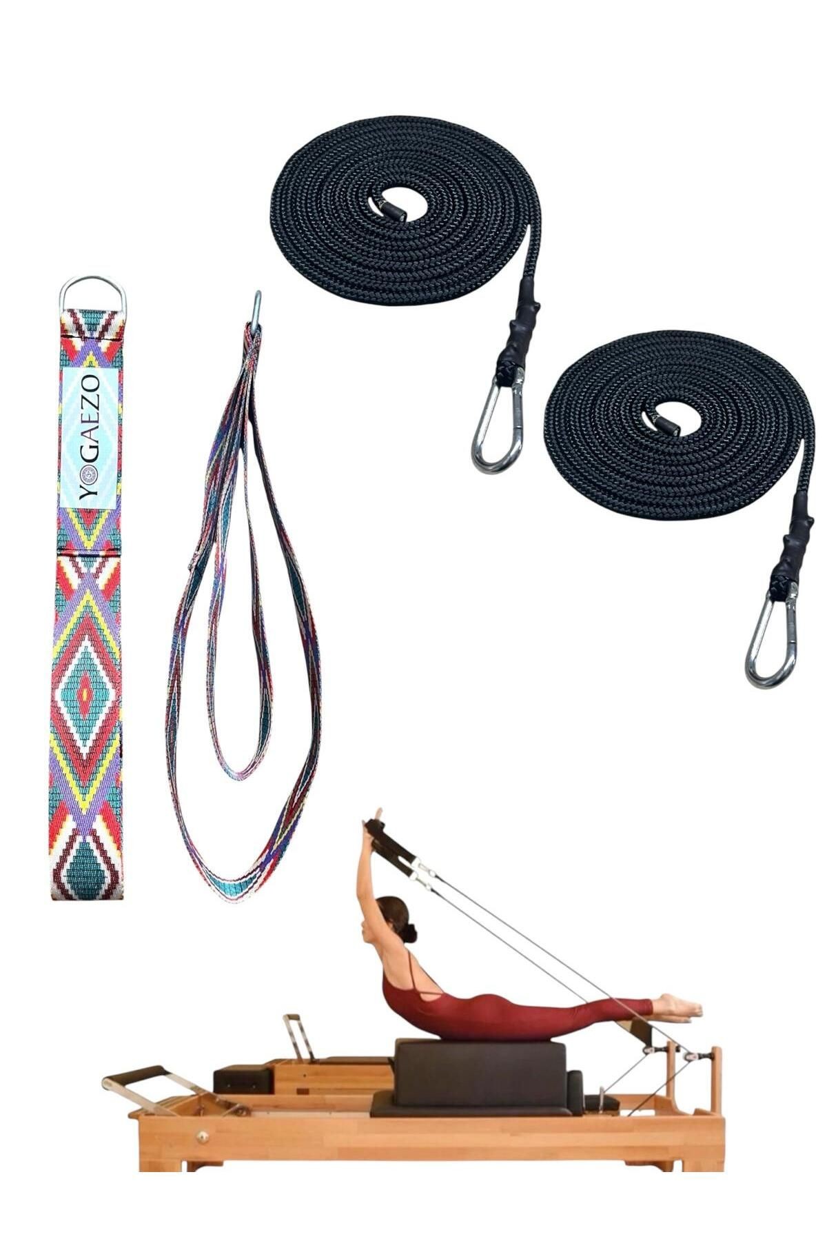 1 Çift Pilates Reformer Halatı + Pilates Reformer Elcik Straps İkili Set Paracord İp Halat - retro kırmızı-siyah
