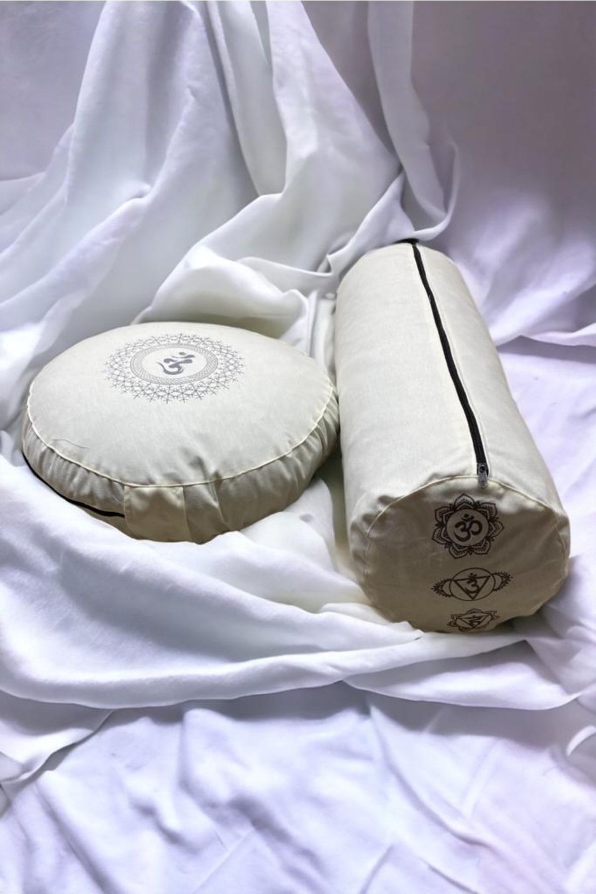 Meditasyon Minderi & Bolster Minderi - Baskılı Yeni Sezon Özel Seri - krem