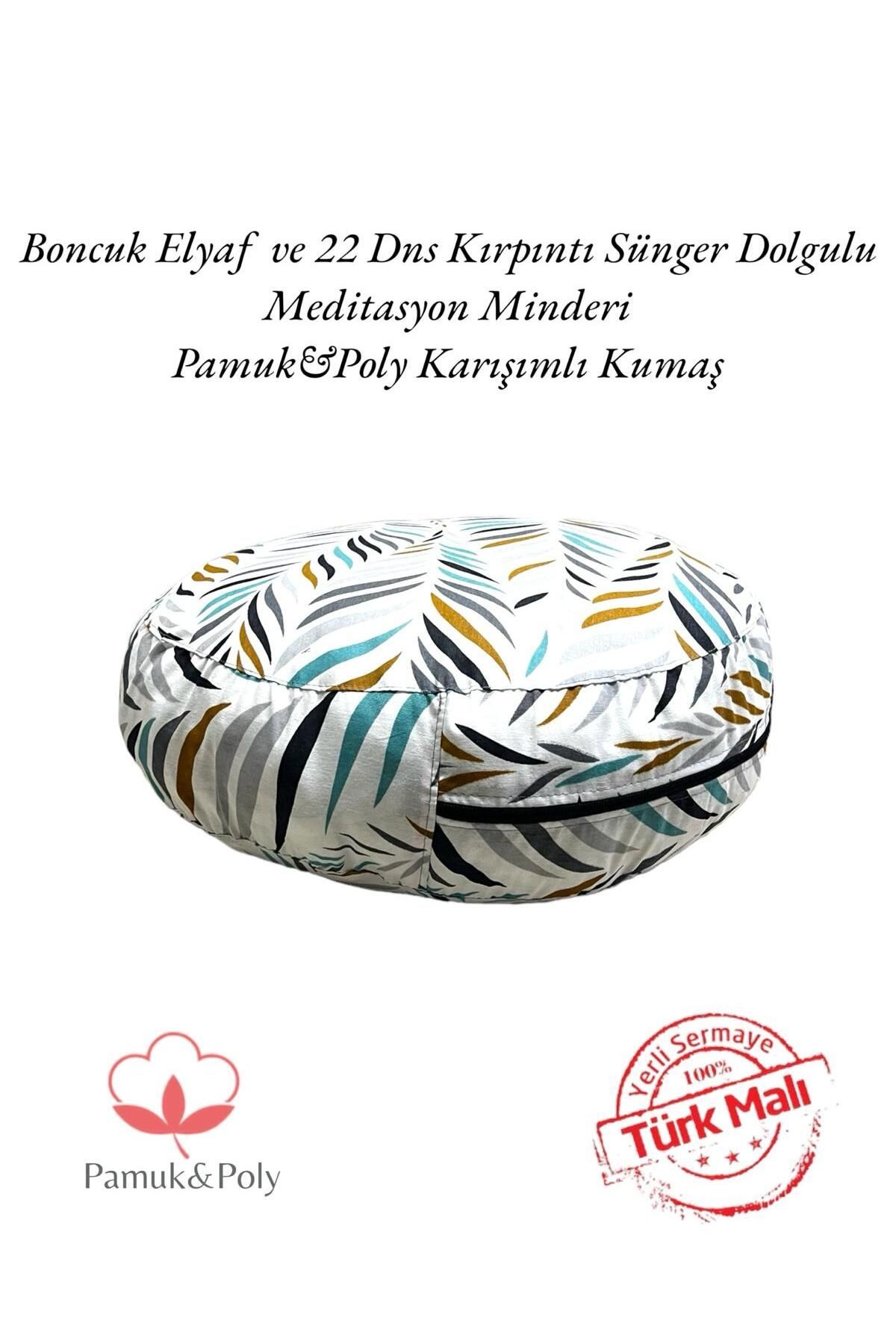 Meditasyon Minderi - Yuvarlak Meditasyon Minderi - Pamuklu Yoga Minderi - turkuaz-beyaz-gri