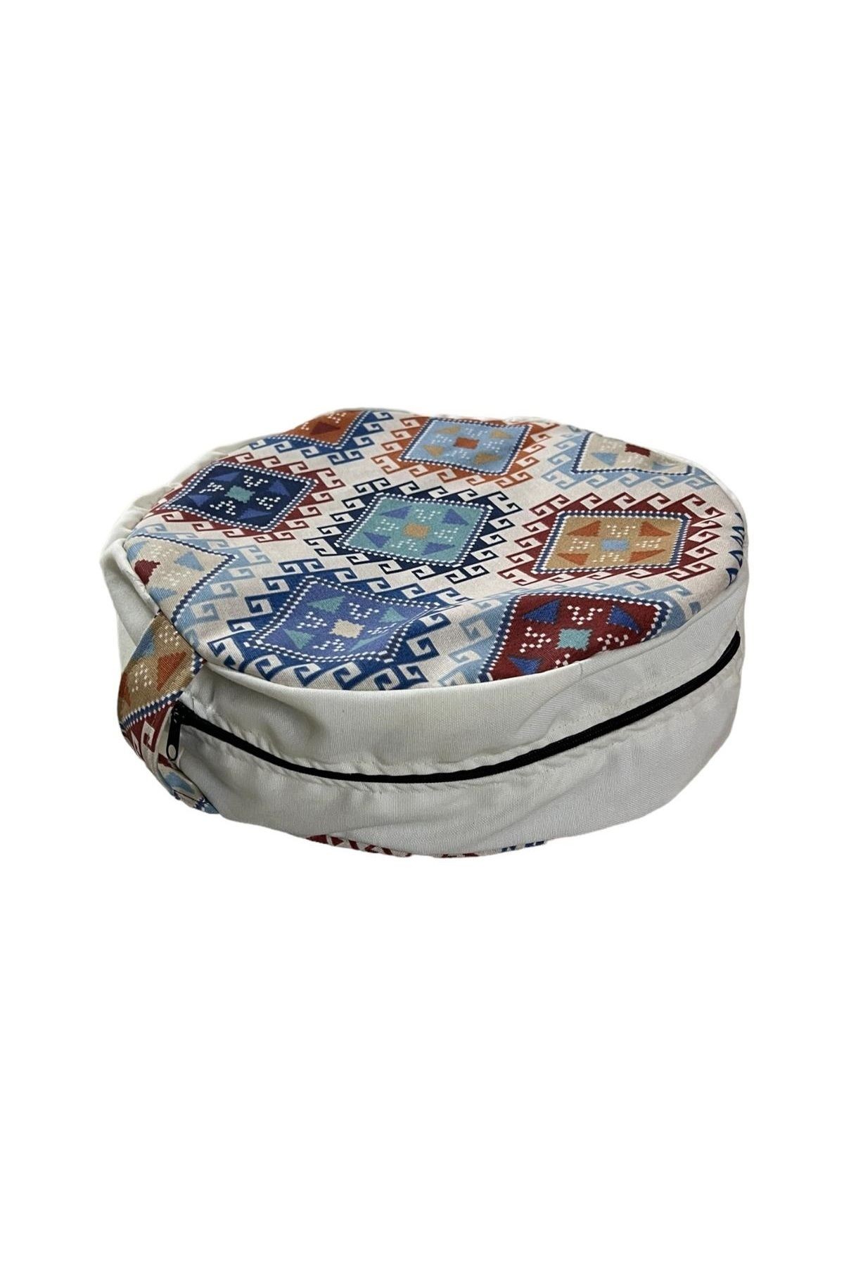 Organik Kabuk Dolgulu Zafu Meditasyon Minderi - Etnik Desen %100 Duck Kumaş Bez Meditasyon Minderi