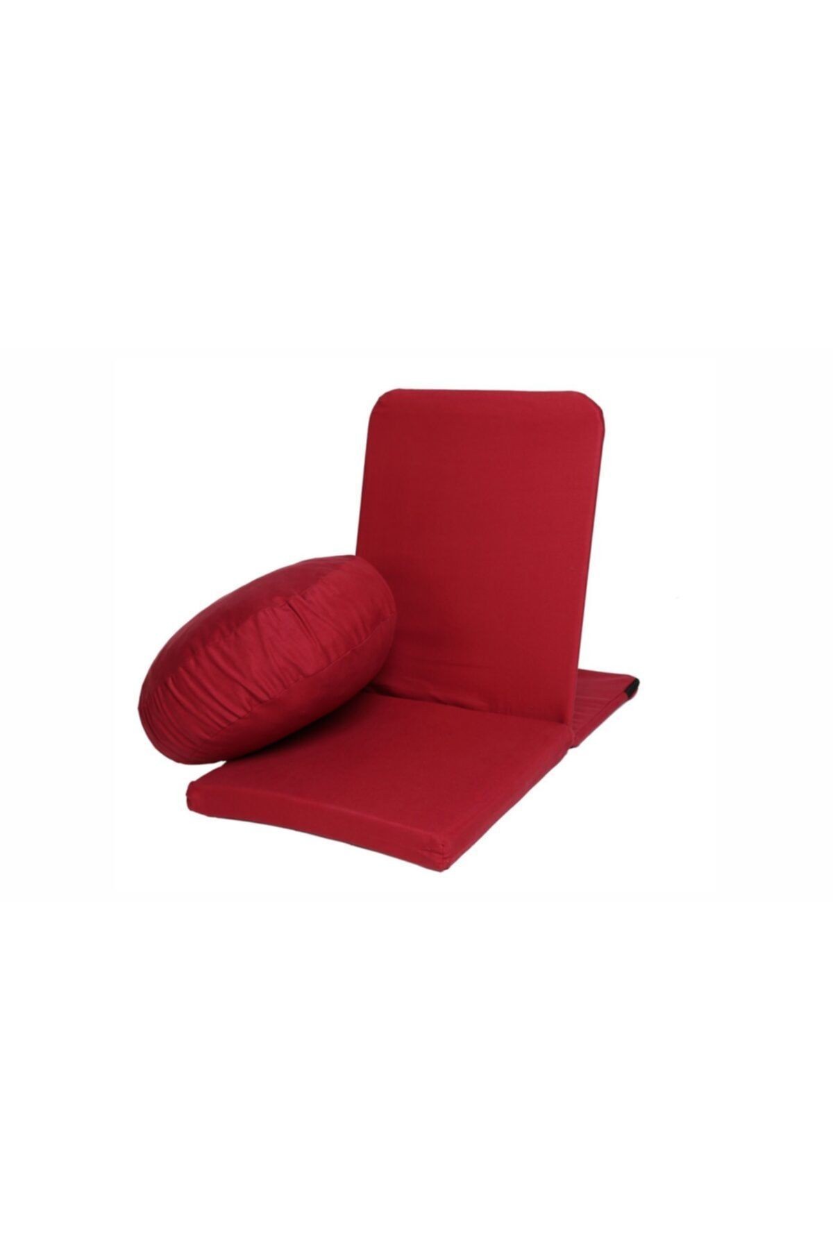 Kabuk Dolgulu Meditasyon Minderi - Meditasyon Sandalyesi - Backj Jack - Ikili Set - bordo