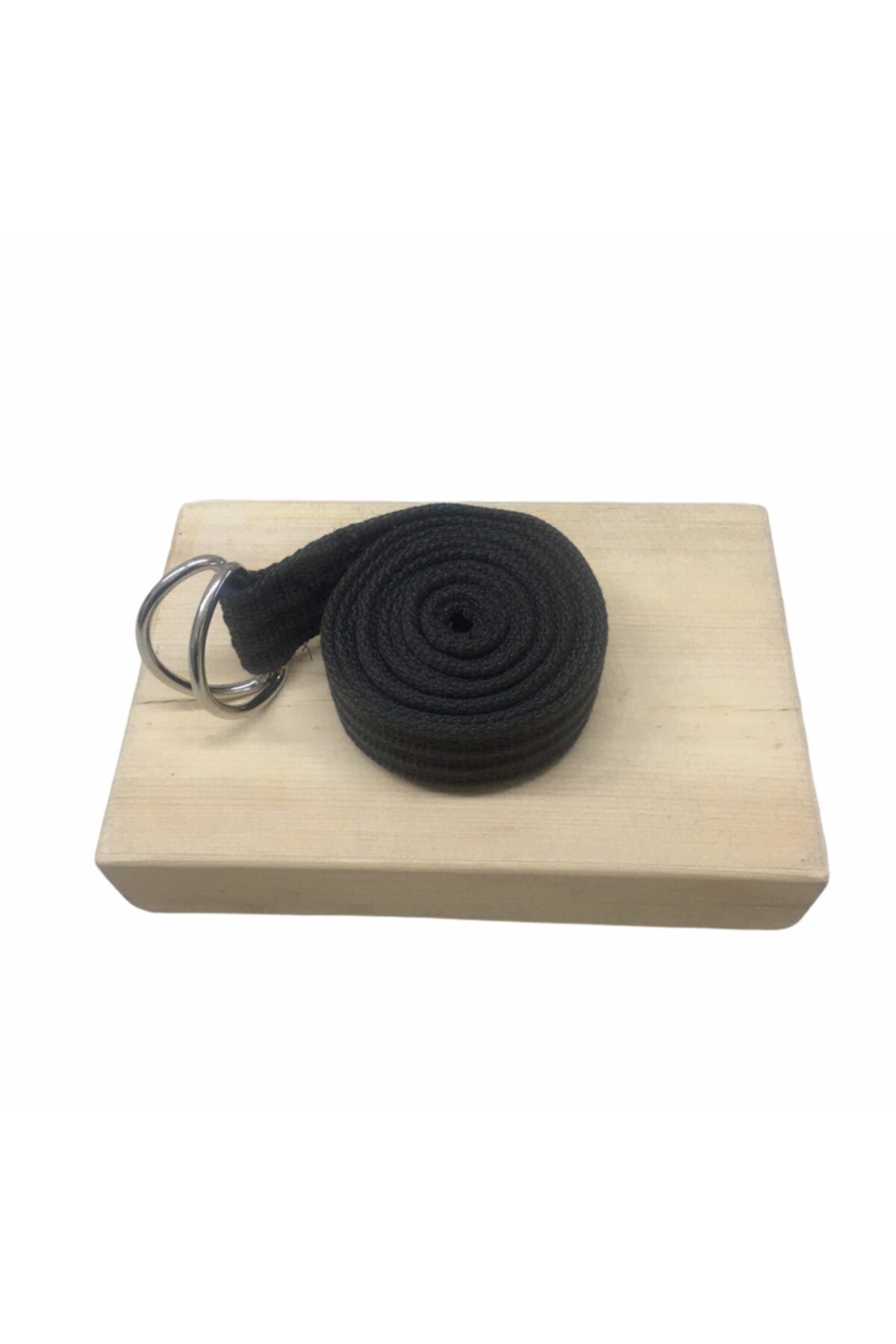 Doğal Yoga Kemeri - Ham Keten Örgü Doğal Yoga Kemeri & Ahşap Yoga Blok - Ikili Set