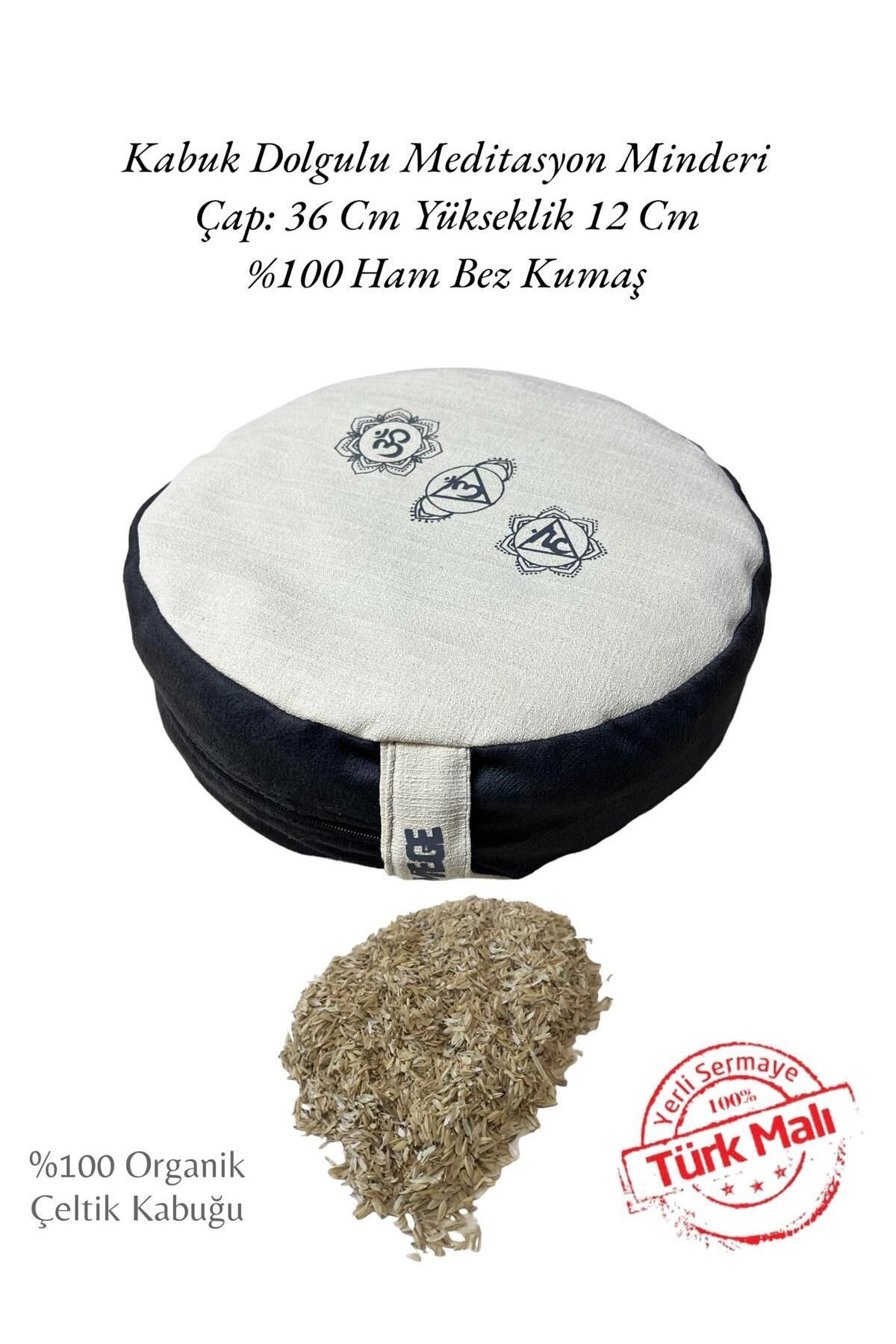 Organik Kabuk Dolgulu Zafu Meditasyon Minderi - %100 Doğal Ham Bez Meditasyon Minderi