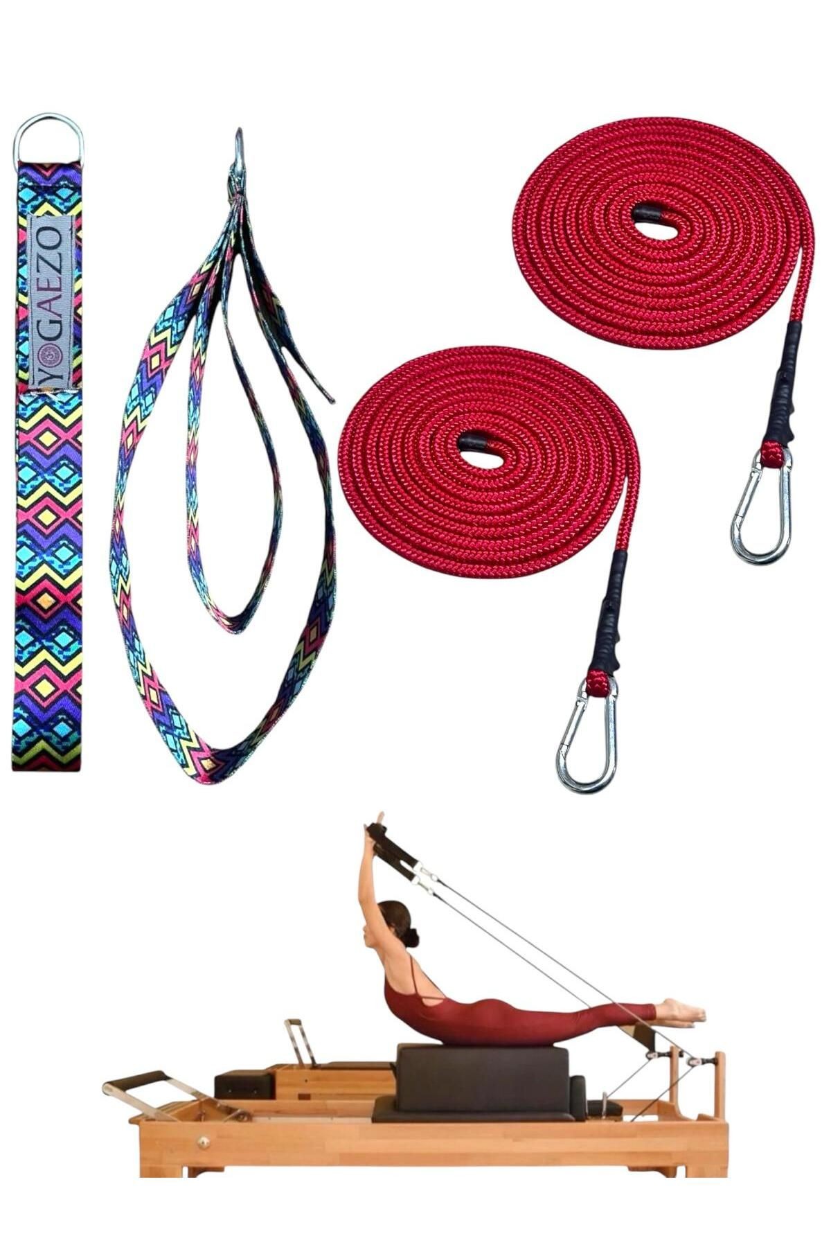 1 Çift Pilates Reformer Halatı + Pilates Reformer Elcik Straps İkili Set Paracord İp Halat - yeşil dalgalı-kırmızı