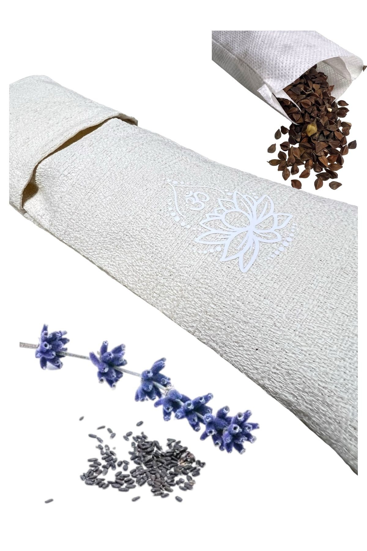 Doğal Ham Bez Karabuğday Dolgulu Zafu Meditasyon Minderi & Ham Bez Lavantalı Karabuğday Göz Yastığı