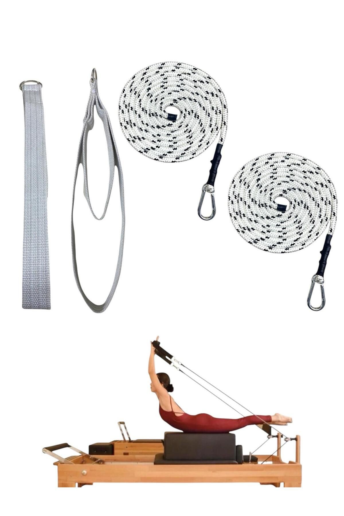 1 Çift Siyah-Beyaz Pilates Reformer Halatı +  1 Çift Pilates Reformer Elcik Straps - İkili Set