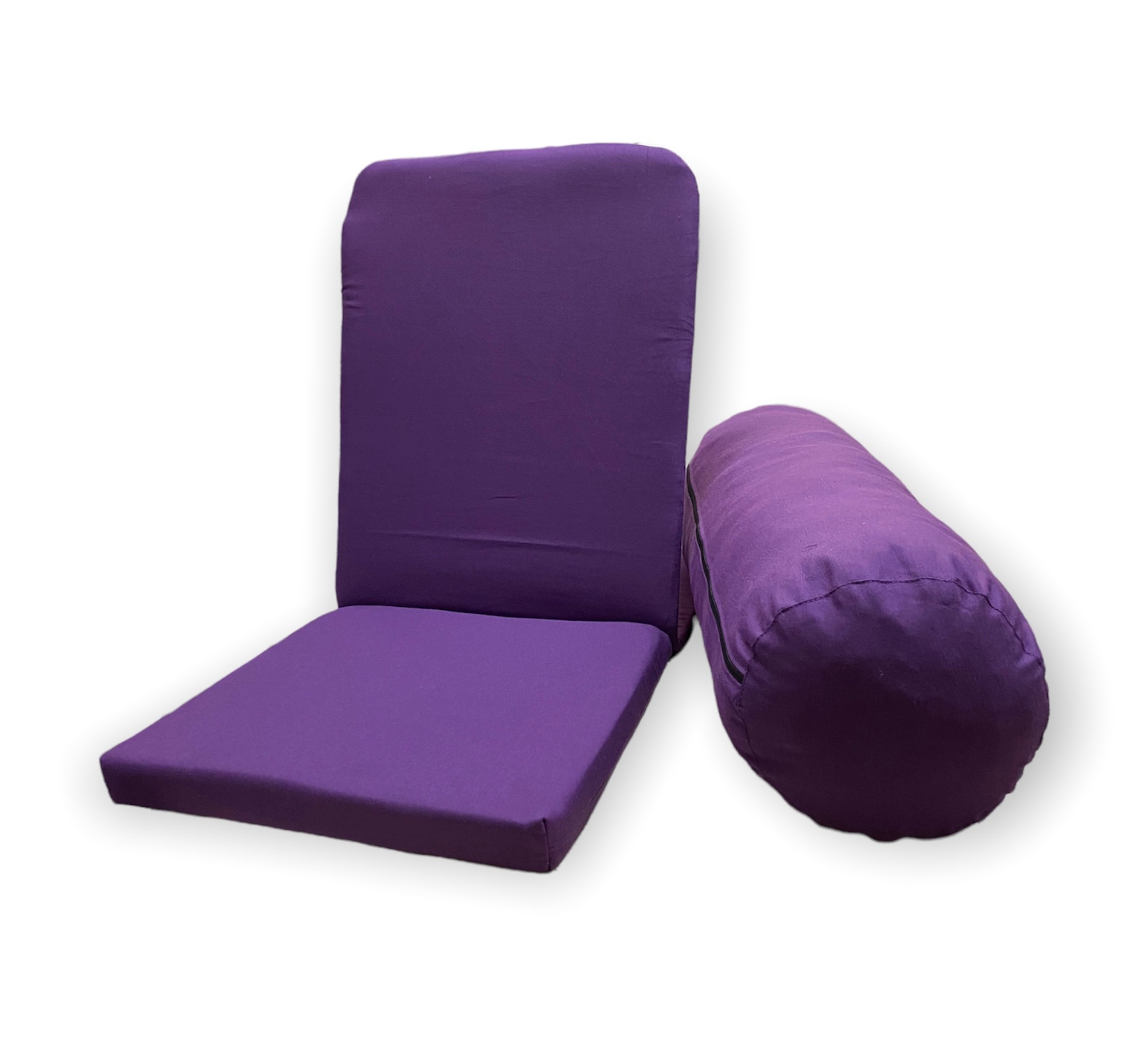 Meditasyon Sandalyesi (Backjack) + Silindir Yoga Bolster Minderi İkili Set / Duck Kumaş - mor