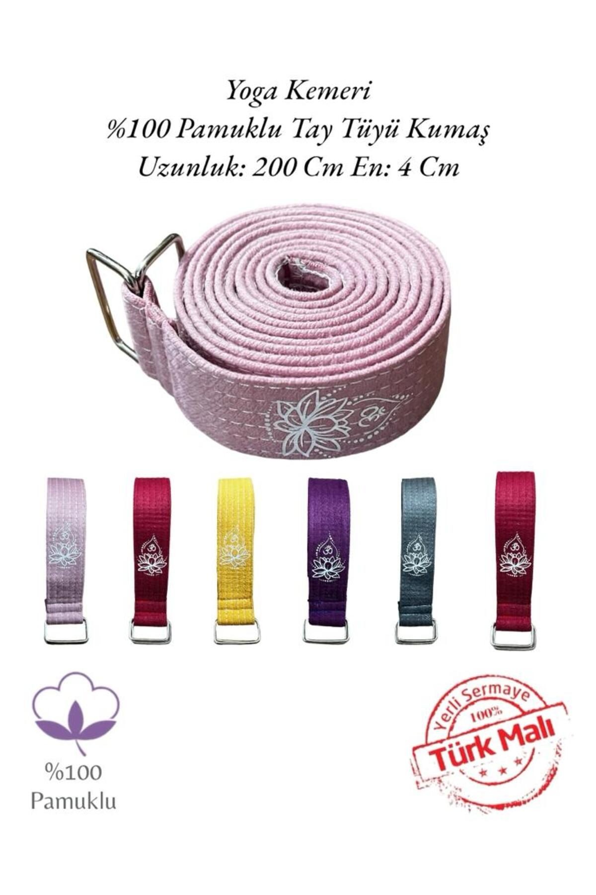 Lotus Çiçeği Baskılı Yoga Kemeri 200 Cm x 4,5 cm %100 Pamuklu - pembe